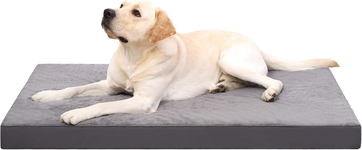 Orthopedic Dog Bed Dog Crate Bed Waterproof for Large Dogs Deluxe Plush Washable Pet Mat with Egg Crate Foam & Removable Cover, 35 x 22 Inch, Gray