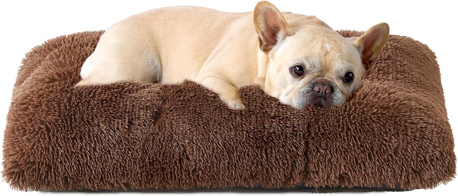 Fluffy Dog Crate Bed for Extra Large Dogs, Plush Faux Fur Pad, Calming Anti Anxiety XL Bed for Crate, Washable Soft Warm Dog Mat with Non-Slip Bottom, Grey