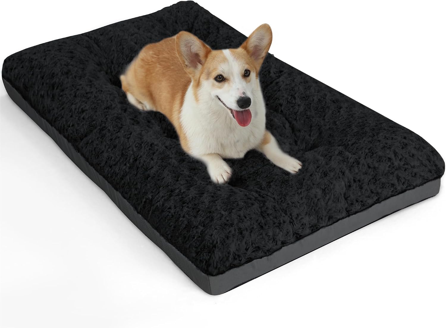 Deluxe Washable Dog Bed for Large Dogs Dog Crate Mat 35 Inch Comfy Fluffy Kennel Pad Anti-Slip for Dogs Up to 60 lbs, 35" x 23", Grey