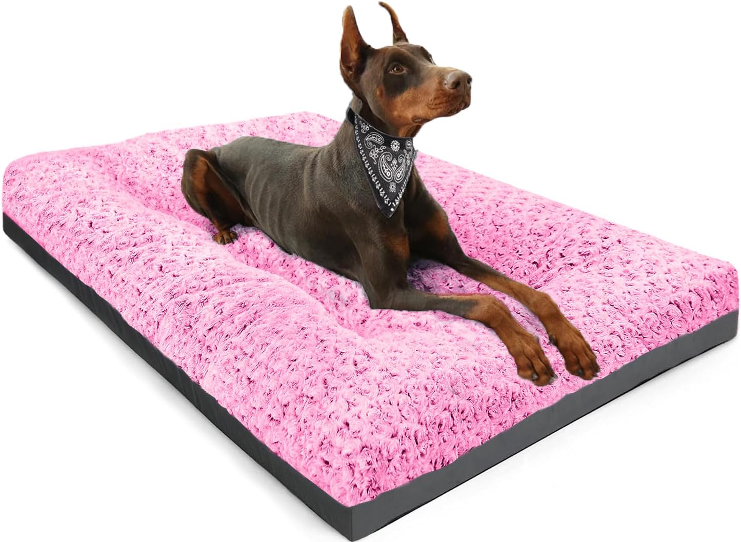 Deluxe Washable Dog Bed for Large Dogs Dog Crate Mat 35 Inch Comfy Fluffy Kennel Pad Anti-Slip for Dogs Up to 60 lbs, 35" x 23", Grey
