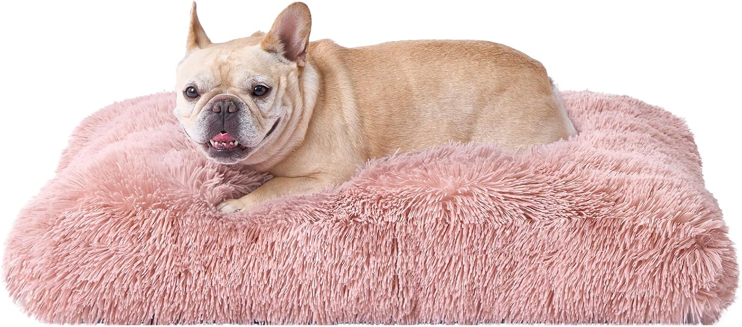 Fluffy Dog Crate Bed for Extra Large Dogs, Plush Faux Fur Pad, Calming Anti Anxiety XL Bed for Crate, Washable Soft Warm Dog Mat with Non-Slip Bottom, Grey