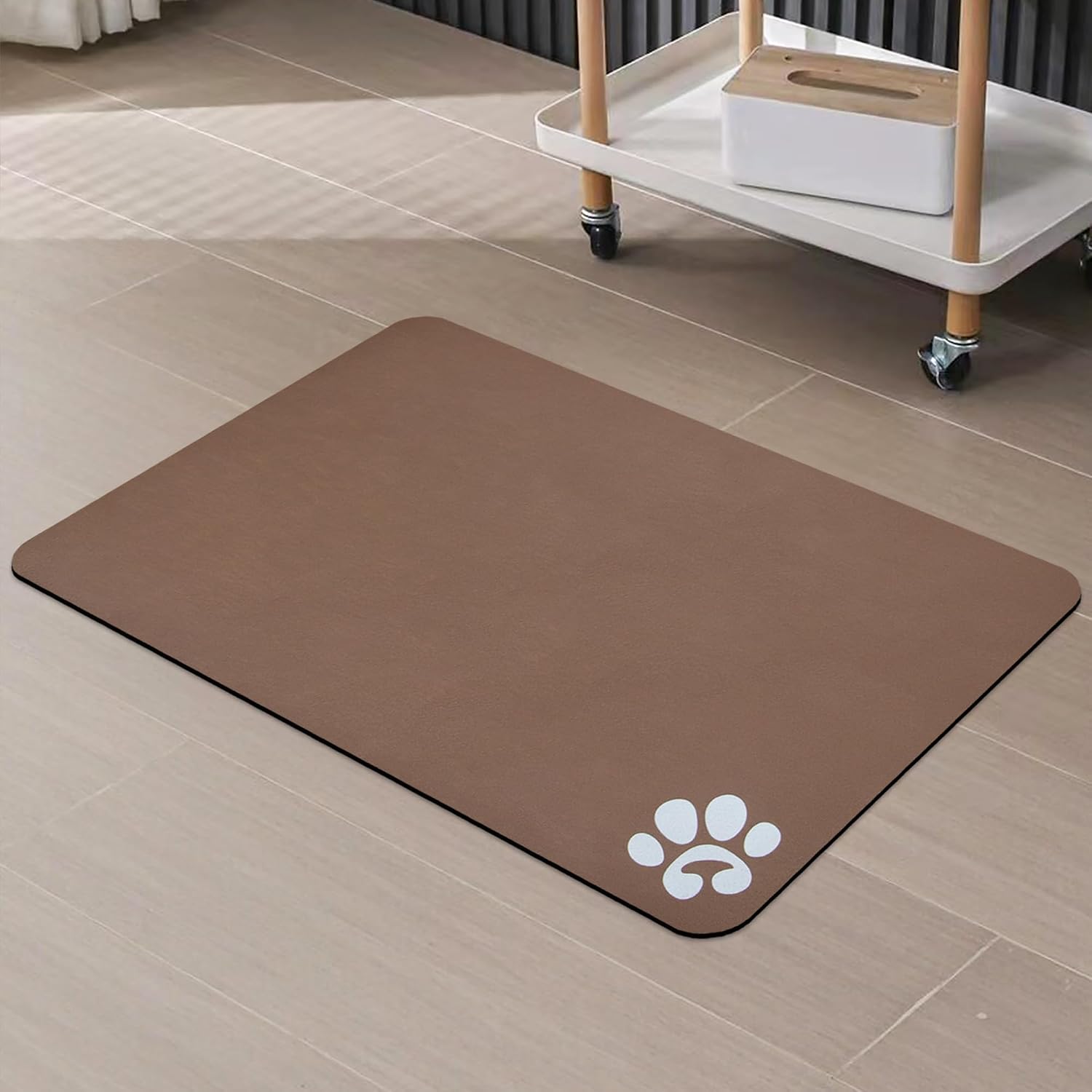 Cat Food Mat for Pet Dog Feeting Mats, Cat Mat for Food and Water, Non-Slip Super Absorbent, with Multiple cat Heads Logo .18.1 x 11.8 inches, Dark Grey
