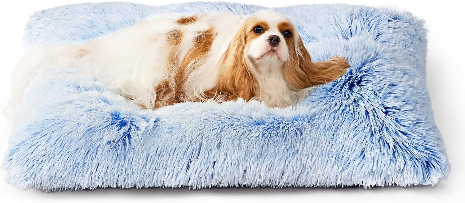 Fluffy Dog Crate Bed for Extra Large Dogs, Plush Faux Fur Pad, Calming Anti Anxiety XL Bed for Crate, Washable Soft Warm Dog Mat with Non-Slip Bottom, Grey