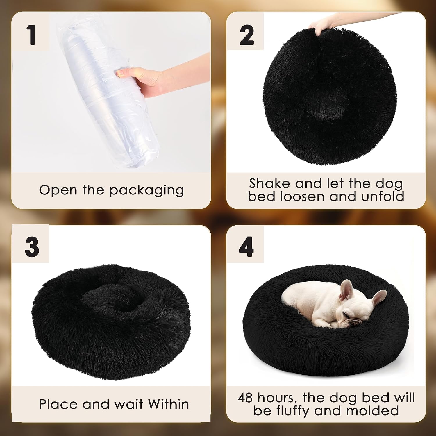 Dog & Cat Bed for Indoor Cats, 20in Calming Donut Bed for Puppy and Kitten, Washable Round Fluffy Pet Bed for Small Medium Dogs and Cats (Light Grey)