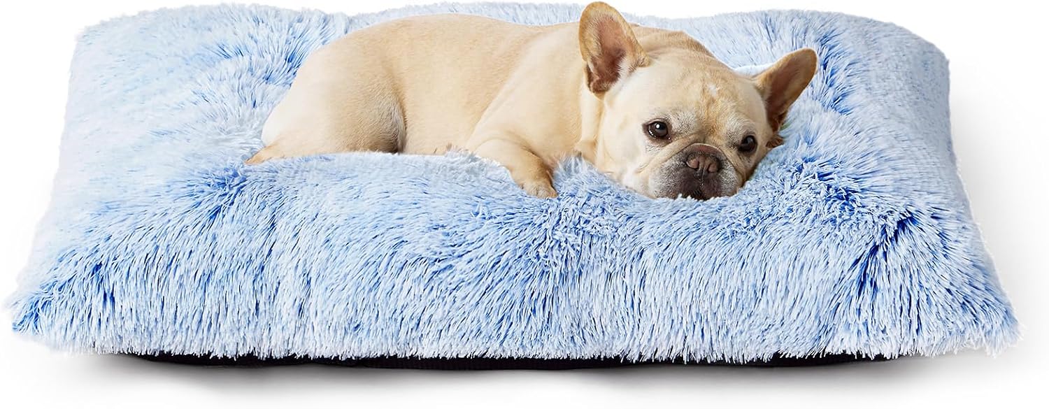 Fluffy Dog Crate Bed for Extra Large Dogs, Plush Faux Fur Pad, Calming Anti Anxiety XL Bed for Crate, Washable Soft Warm Dog Mat with Non-Slip Bottom, Grey