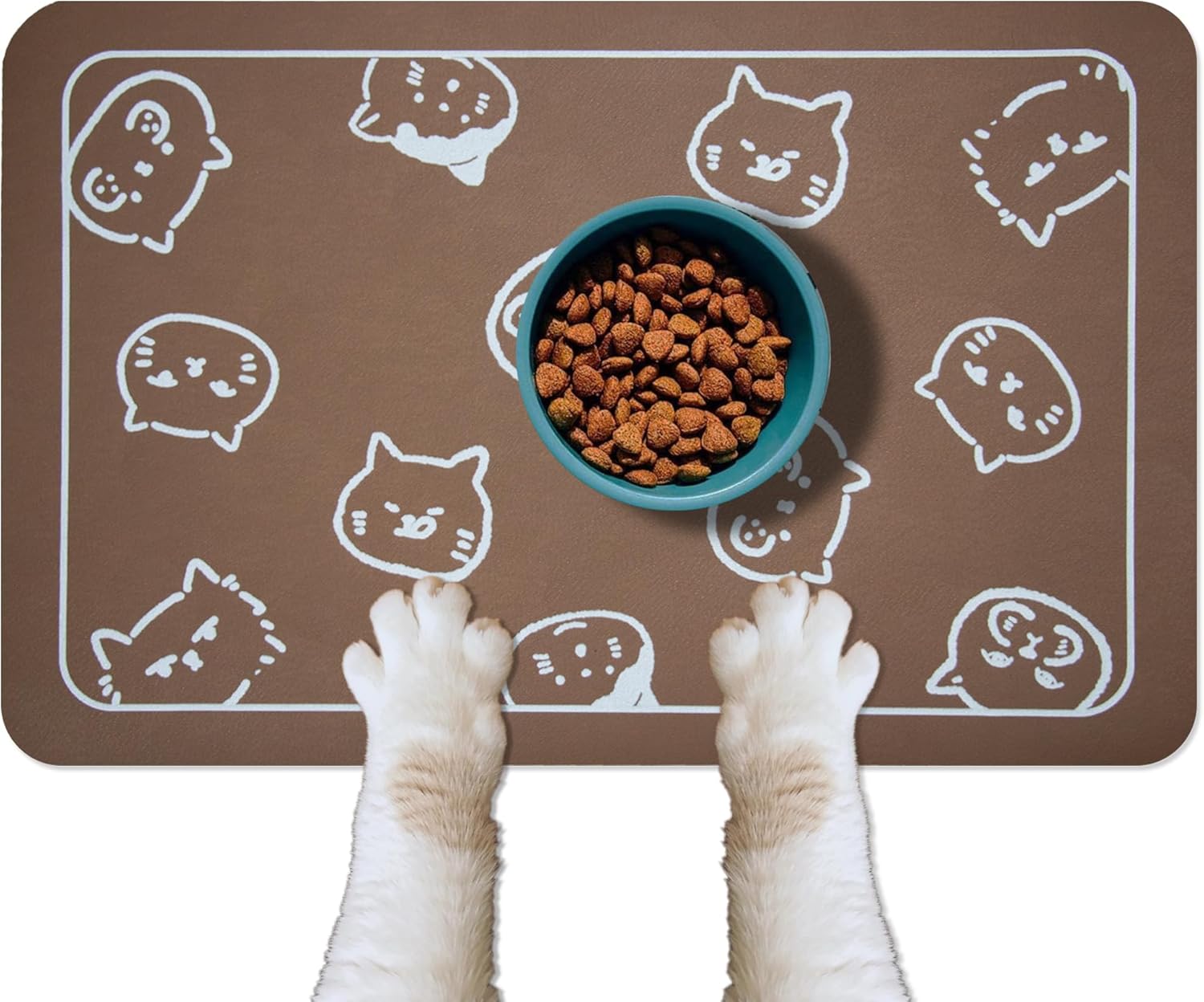 Cat Food Mat for Pet Dog Feeting Mats, Cat Mat for Food and Water, Non-Slip Super Absorbent, with Multiple cat Heads Logo .18.1 x 11.8 inches, Dark Grey
