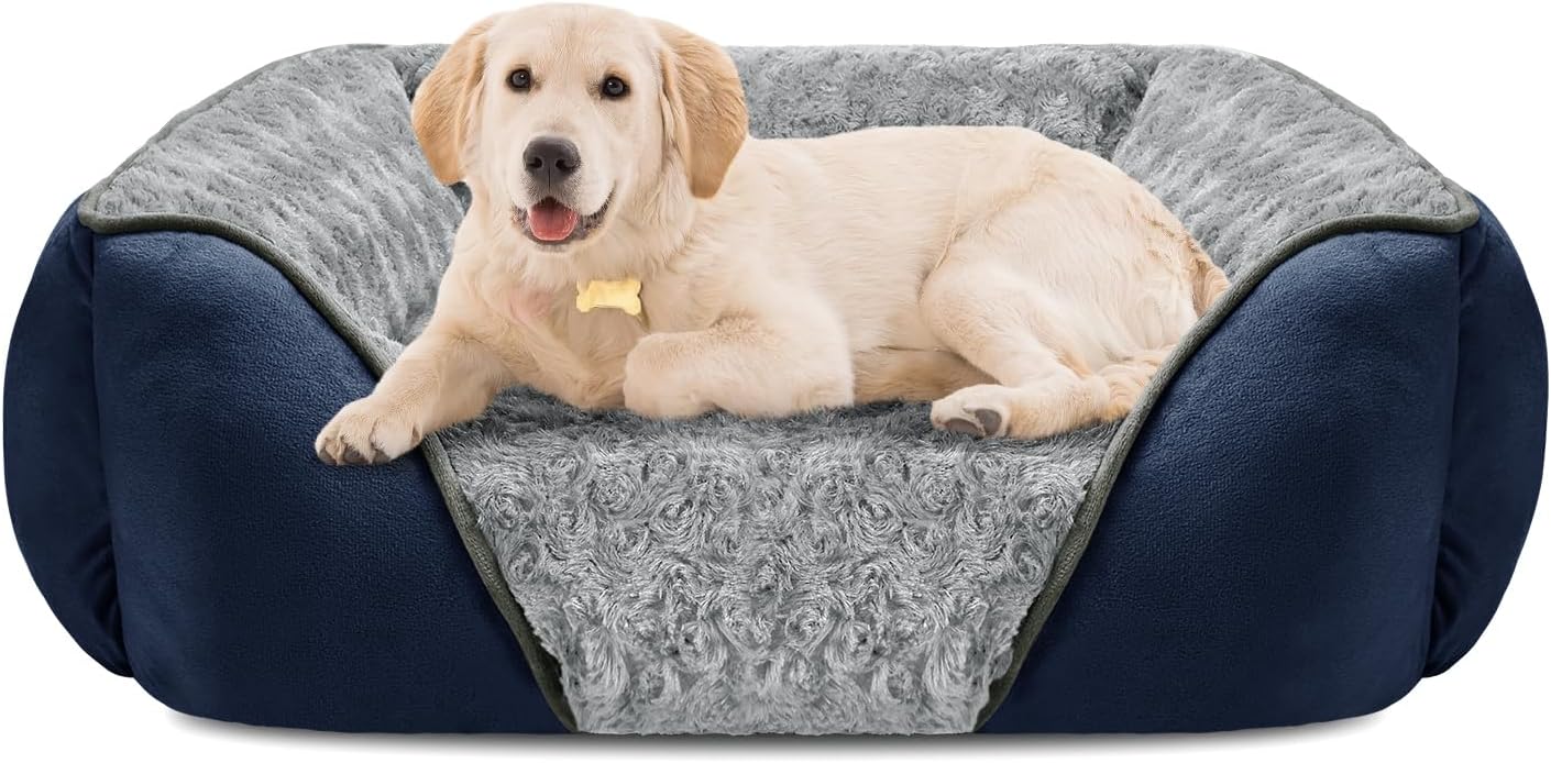 Rectangle Washable Orthopedic Dog Bed for Small, Medium and Large Dogs, Soft Calming, Sleeping Puppy Bed Durable Pet Cuddler with Anti-Slip Bottom, S (20"x19"x6")