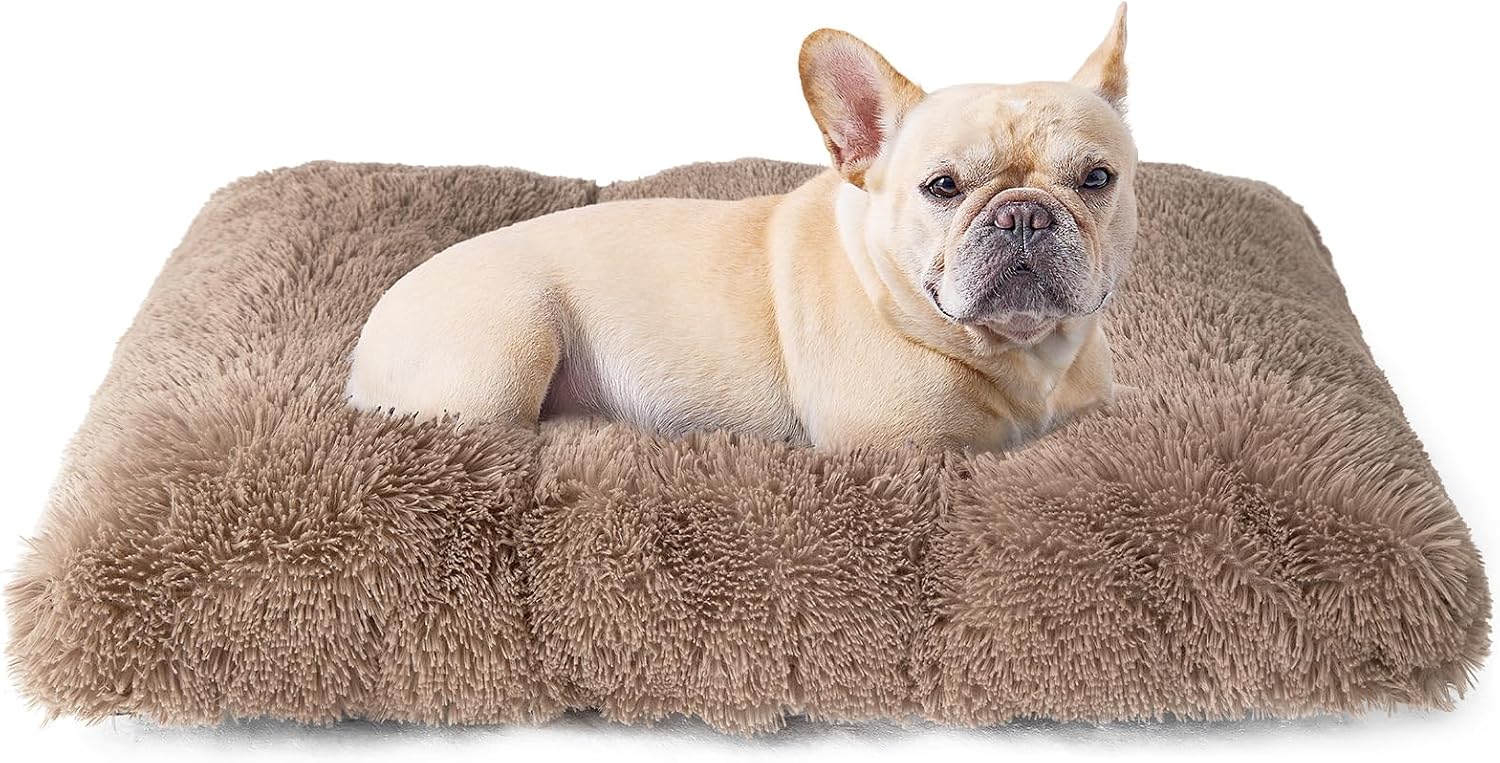 Fluffy Dog Crate Bed for Extra Large Dogs, Plush Faux Fur Pad, Calming Anti Anxiety XL Bed for Crate, Washable Soft Warm Dog Mat with Non-Slip Bottom, Grey
