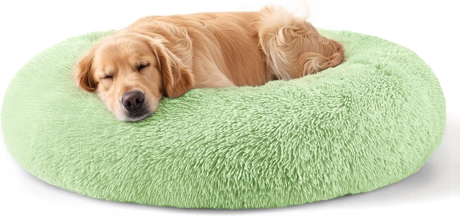 Dog & Cat Bed for Indoor Cats, 20in Calming Donut Bed for Puppy and Kitten, Washable Round Fluffy Pet Bed for Small Medium Dogs and Cats (Light Grey)