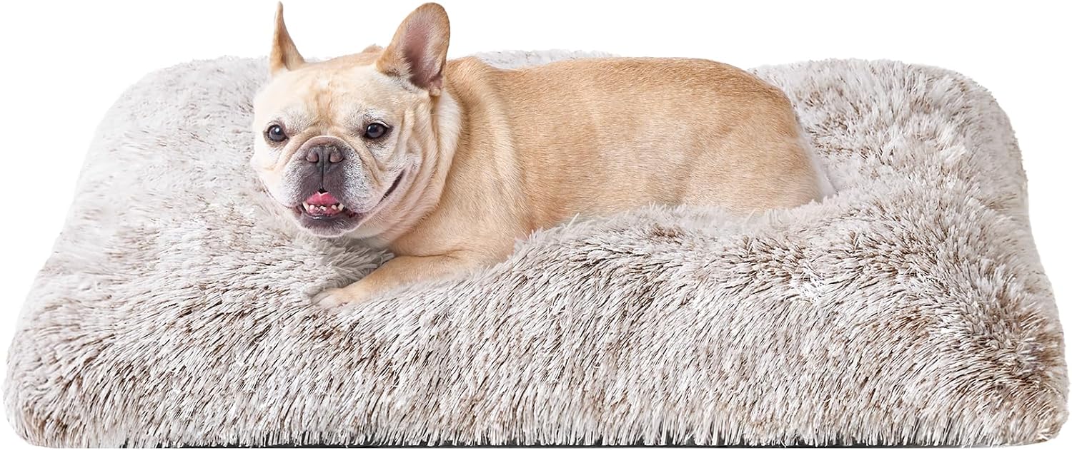 Fluffy Dog Crate Bed for Extra Large Dogs, Plush Faux Fur Pad, Calming Anti Anxiety XL Bed for Crate, Washable Soft Warm Dog Mat with Non-Slip Bottom, Grey