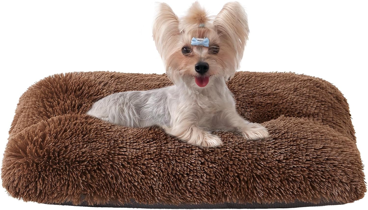 Fluffy Dog Crate Bed for Extra Large Dogs, Plush Faux Fur Pad, Calming Anti Anxiety XL Bed for Crate, Washable Soft Warm Dog Mat with Non-Slip Bottom, Grey