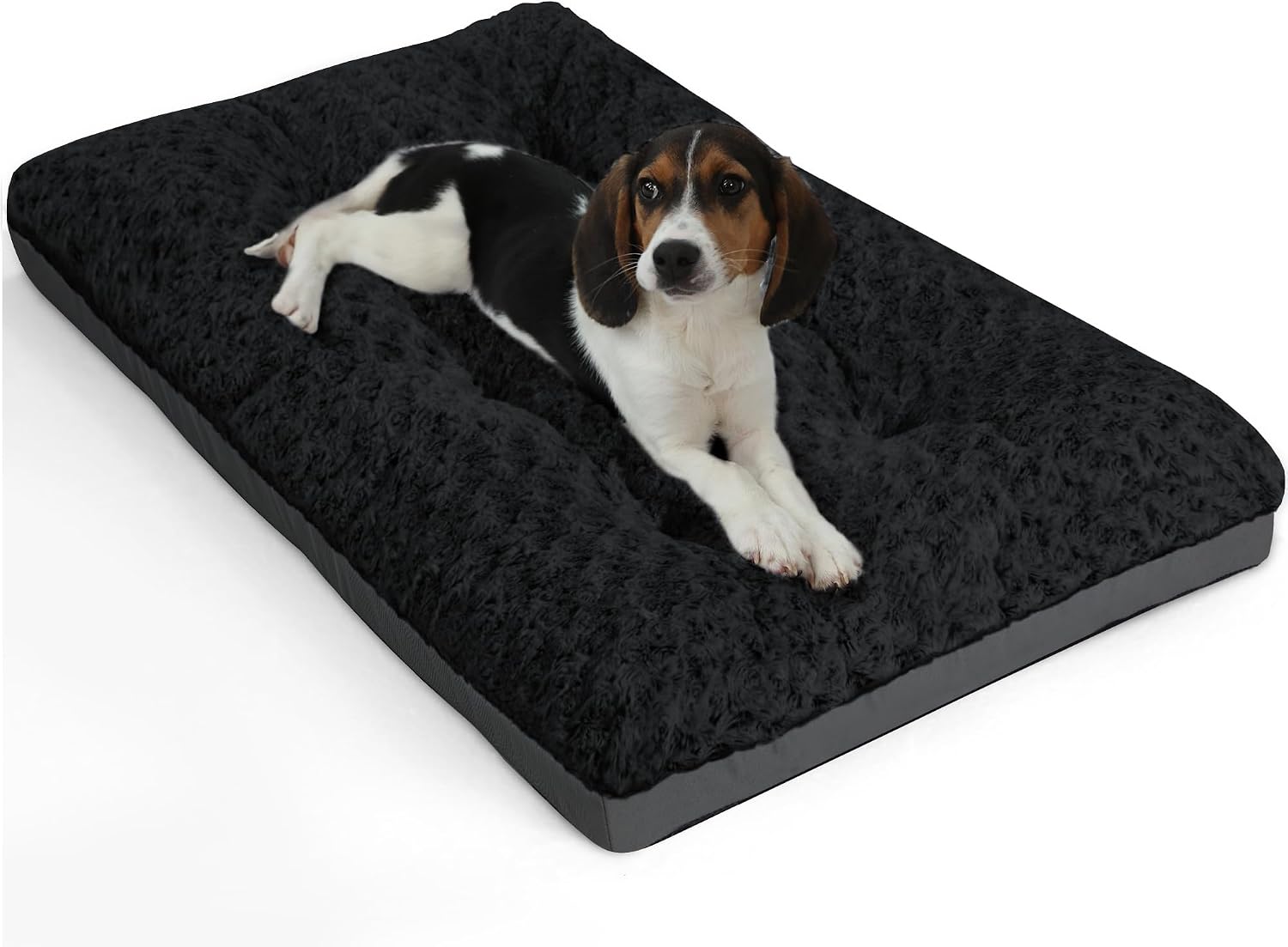 Deluxe Washable Dog Bed for Large Dogs Dog Crate Mat 35 Inch Comfy Fluffy Kennel Pad Anti-Slip for Dogs Up to 60 lbs, 35" x 23", Grey