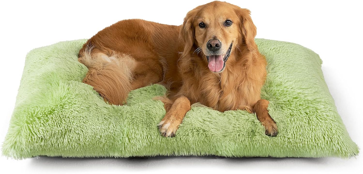 Fluffy Dog Crate Bed for Extra Large Dogs, Plush Faux Fur Pad, Calming Anti Anxiety XL Bed for Crate, Washable Soft Warm Dog Mat with Non-Slip Bottom, Grey