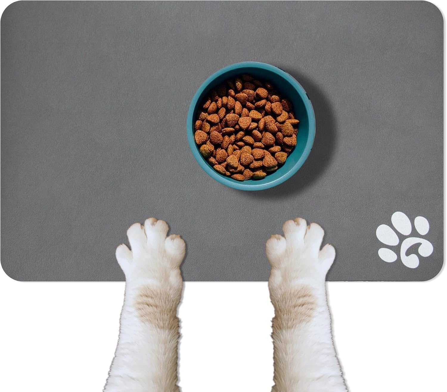 Cat Food Mat for Pet Dog Feeting Mats, Cat Mat for Food and Water, Non-Slip Super Absorbent, with Multiple cat Heads Logo .18.1 x 11.8 inches, Dark Grey