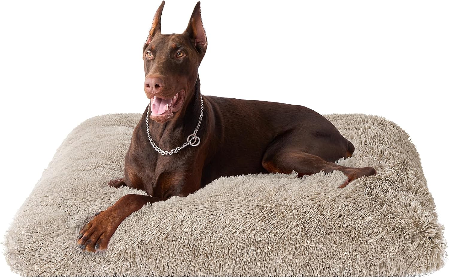Fluffy Dog Crate Bed for Extra Large Dogs, Plush Faux Fur Pad, Calming Anti Anxiety XL Bed for Crate, Washable Soft Warm Dog Mat with Non-Slip Bottom, Grey