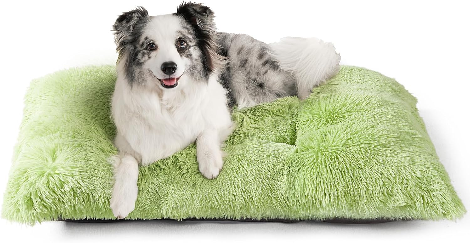 Fluffy Dog Crate Bed for Extra Large Dogs, Plush Faux Fur Pad, Calming Anti Anxiety XL Bed for Crate, Washable Soft Warm Dog Mat with Non-Slip Bottom, Grey