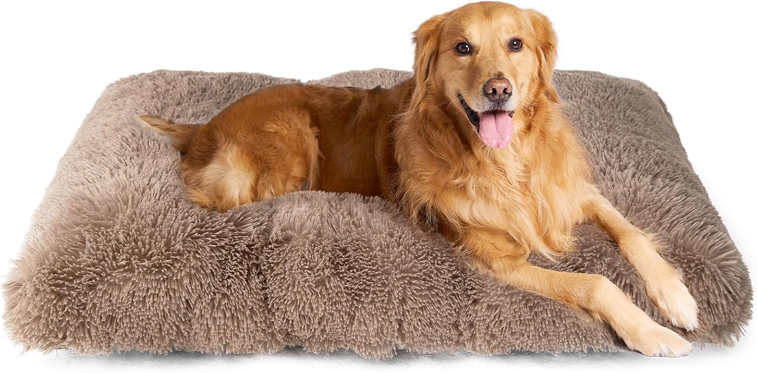 Fluffy Dog Crate Bed for Extra Large Dogs, Plush Faux Fur Pad, Calming Anti Anxiety XL Bed for Crate, Washable Soft Warm Dog Mat with Non-Slip Bottom, Grey