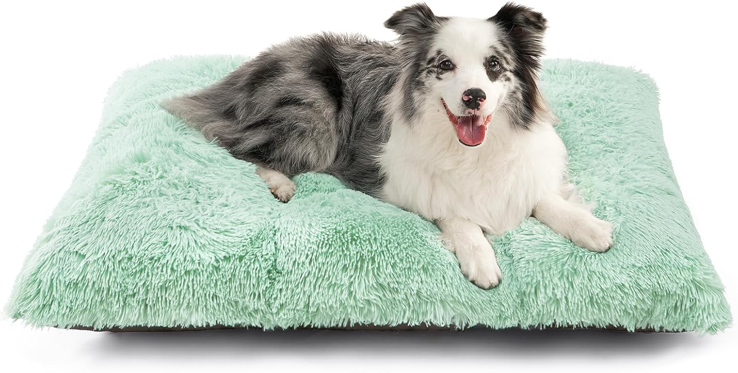 Fluffy Dog Crate Bed for Extra Large Dogs, Plush Faux Fur Pad, Calming Anti Anxiety XL Bed for Crate, Washable Soft Warm Dog Mat with Non-Slip Bottom, Grey