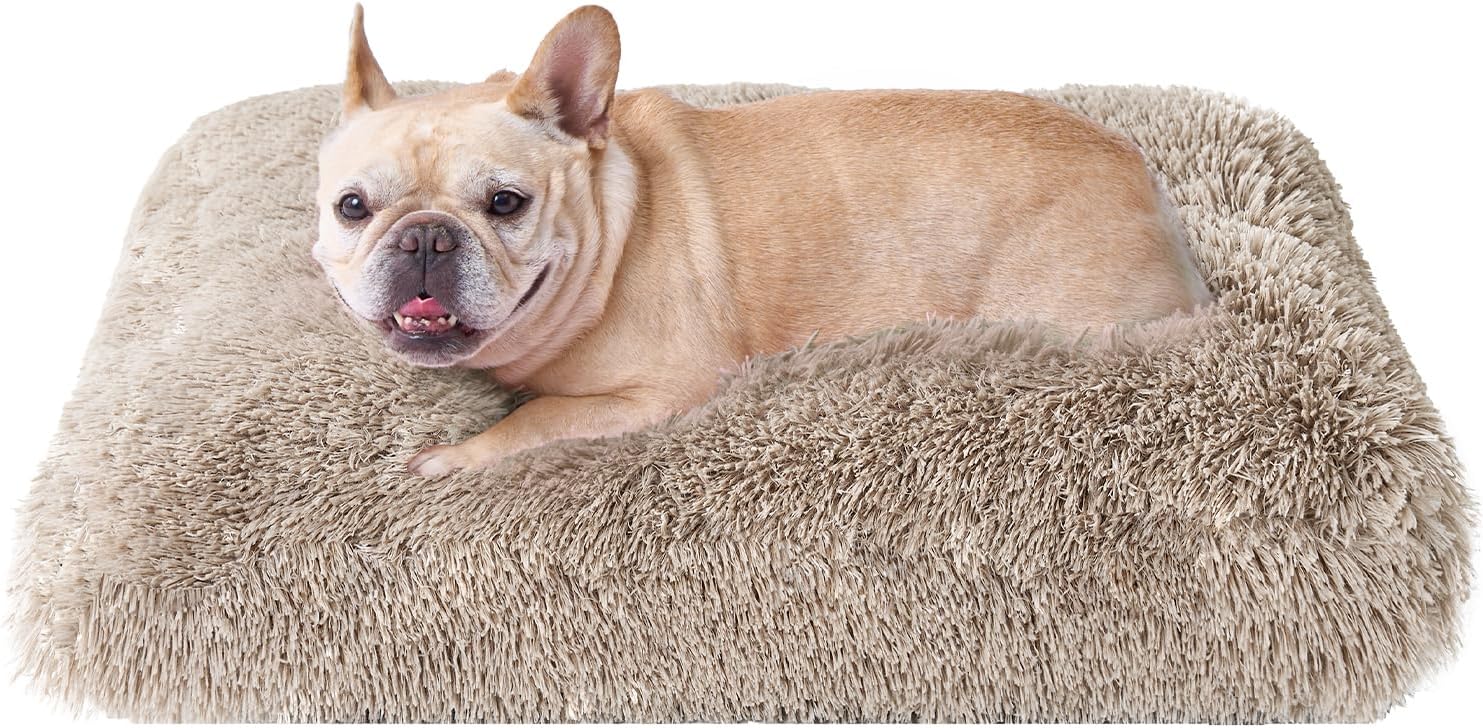 Fluffy Dog Crate Bed for Extra Large Dogs, Plush Faux Fur Pad, Calming Anti Anxiety XL Bed for Crate, Washable Soft Warm Dog Mat with Non-Slip Bottom, Grey