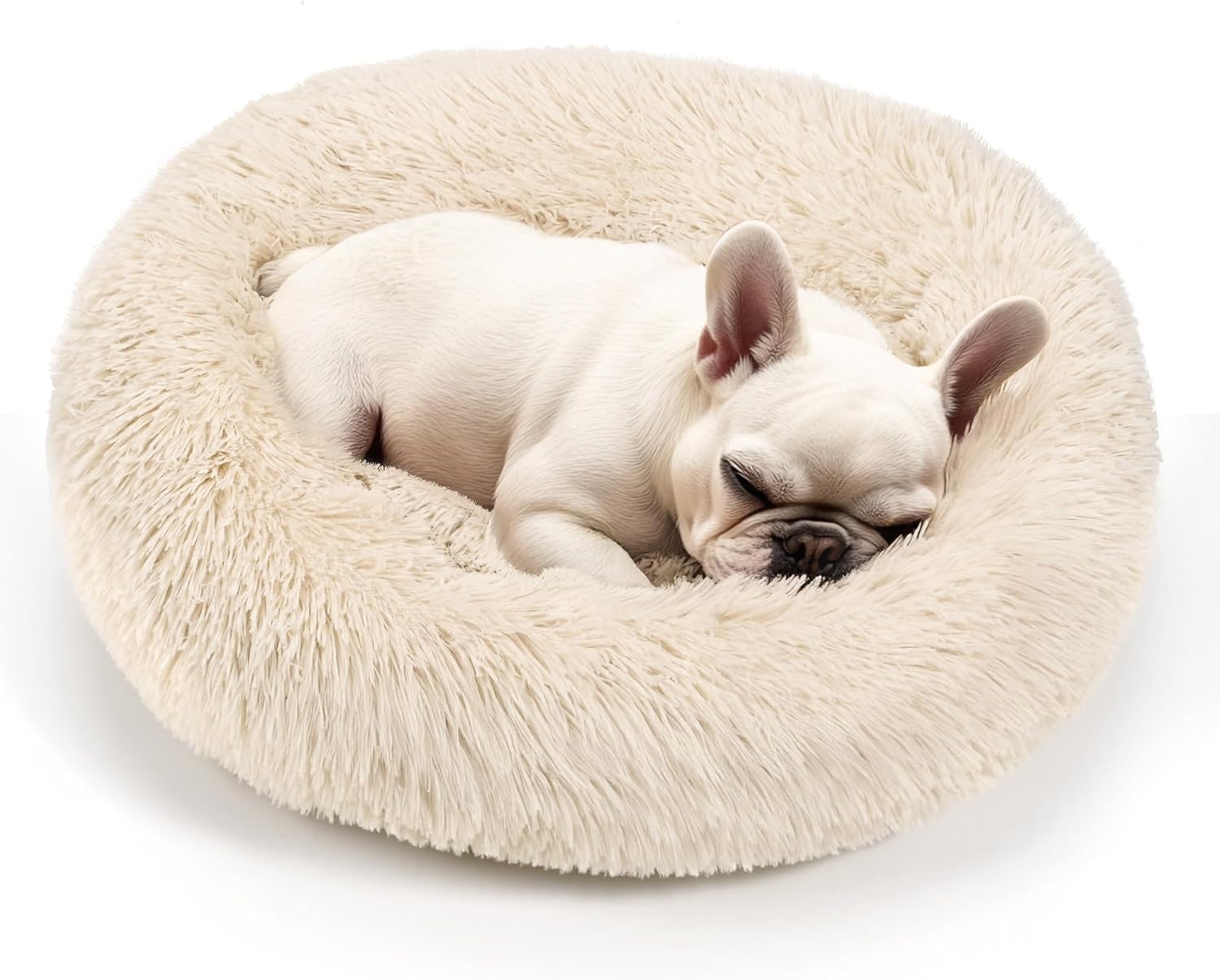 Dog & Cat Bed for Indoor Cats, 20in Calming Donut Bed for Puppy and Kitten, Washable Round Fluffy Pet Bed for Small Medium Dogs and Cats (Light Grey)