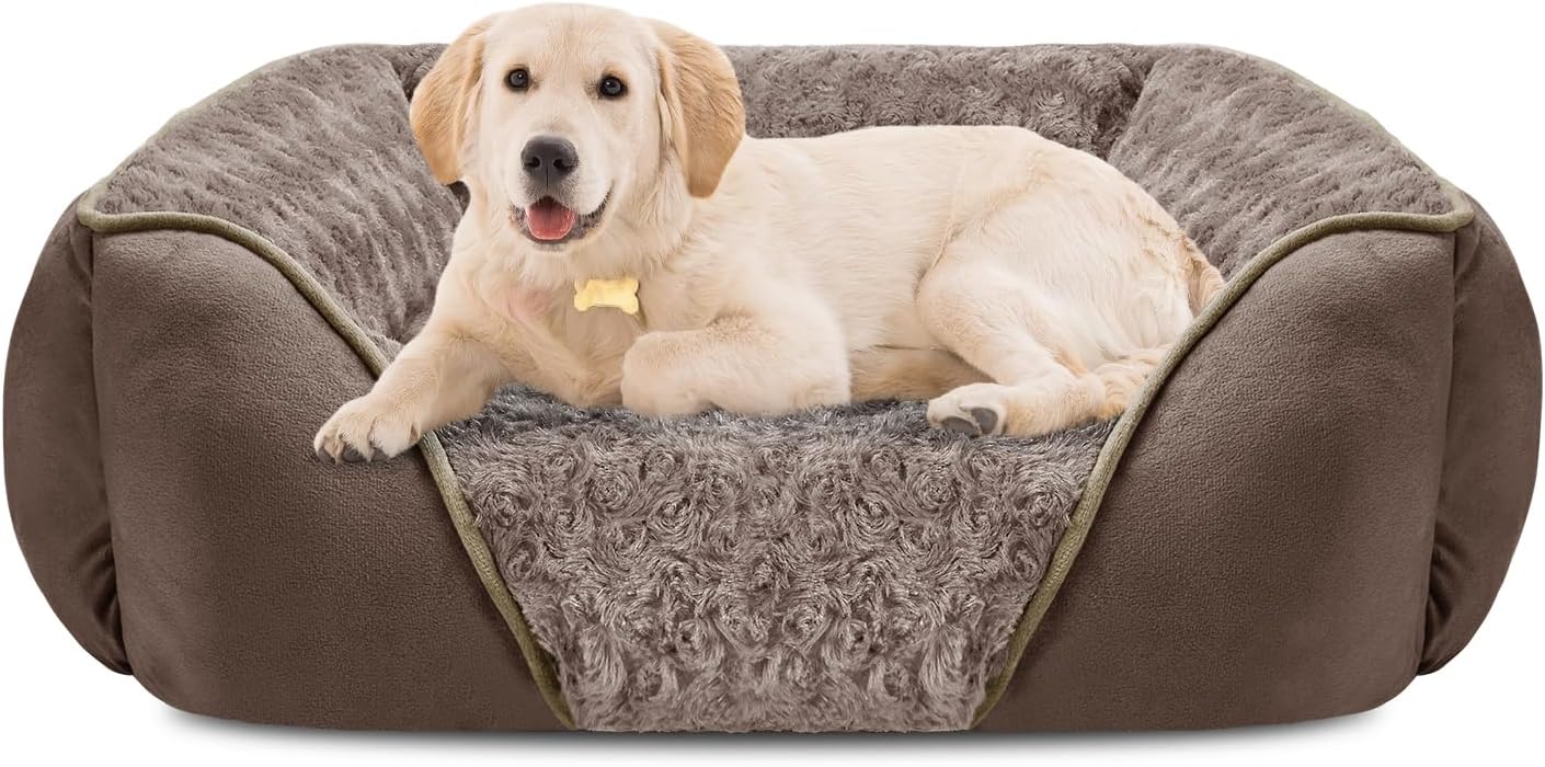 Rectangle Washable Orthopedic Dog Bed for Small, Medium and Large Dogs, Soft Calming, Sleeping Puppy Bed Durable Pet Cuddler with Anti-Slip Bottom, S (20"x19"x6")
