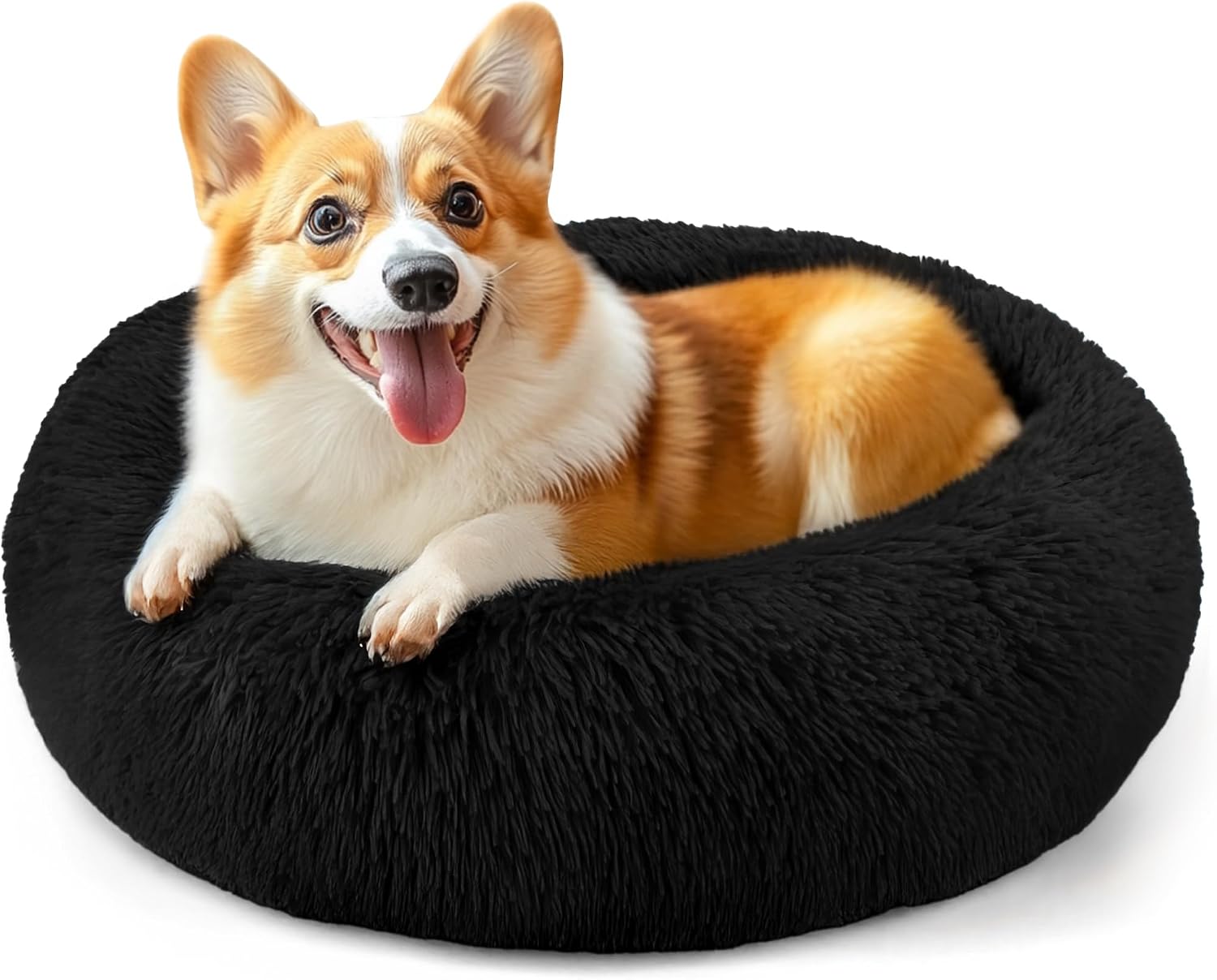 Dog & Cat Bed for Indoor Cats, 20in Calming Donut Bed for Puppy and Kitten, Washable Round Fluffy Pet Bed for Small Medium Dogs and Cats (Light Grey)