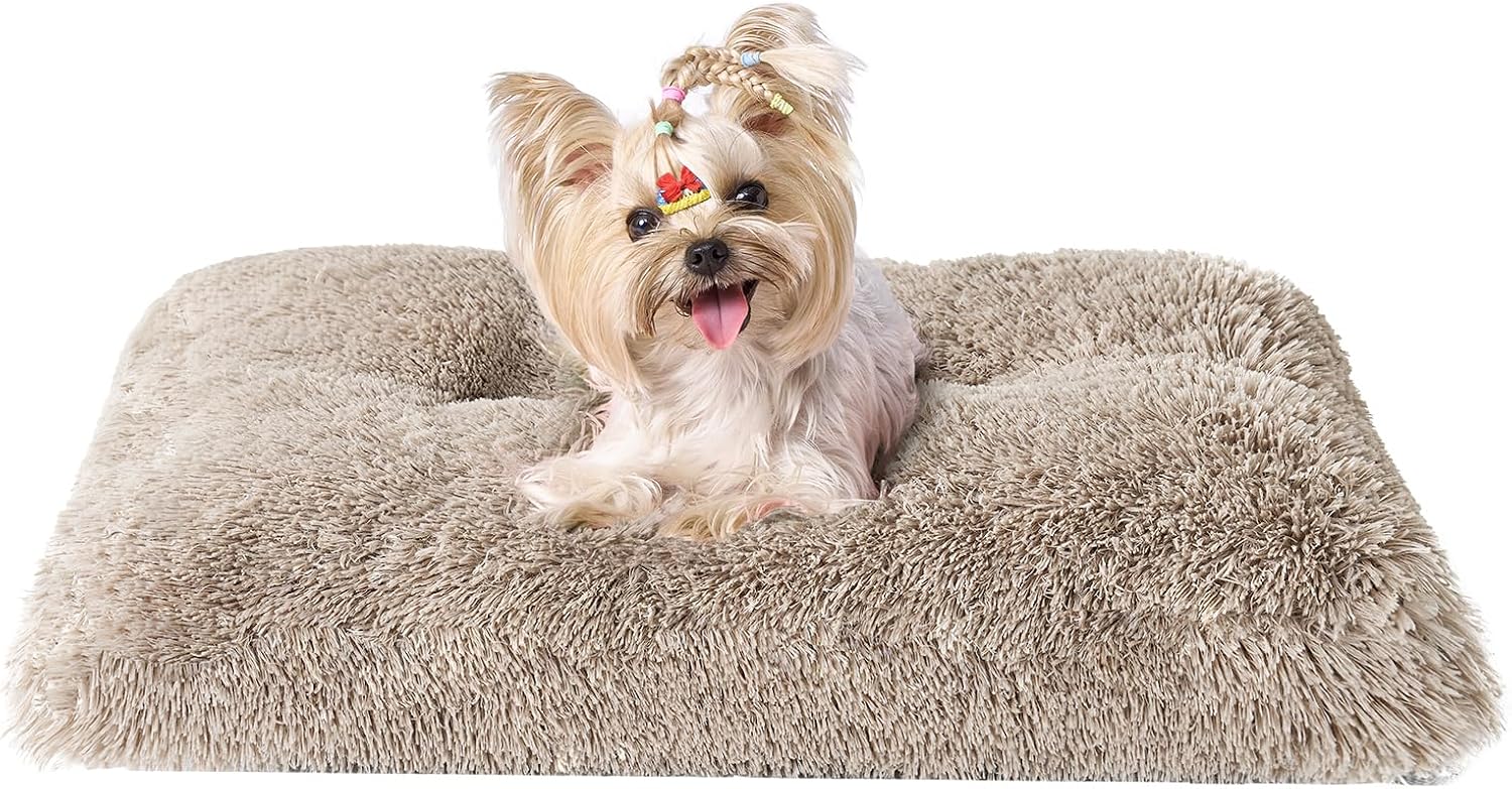 Fluffy Dog Crate Bed for Extra Large Dogs, Plush Faux Fur Pad, Calming Anti Anxiety XL Bed for Crate, Washable Soft Warm Dog Mat with Non-Slip Bottom, Grey