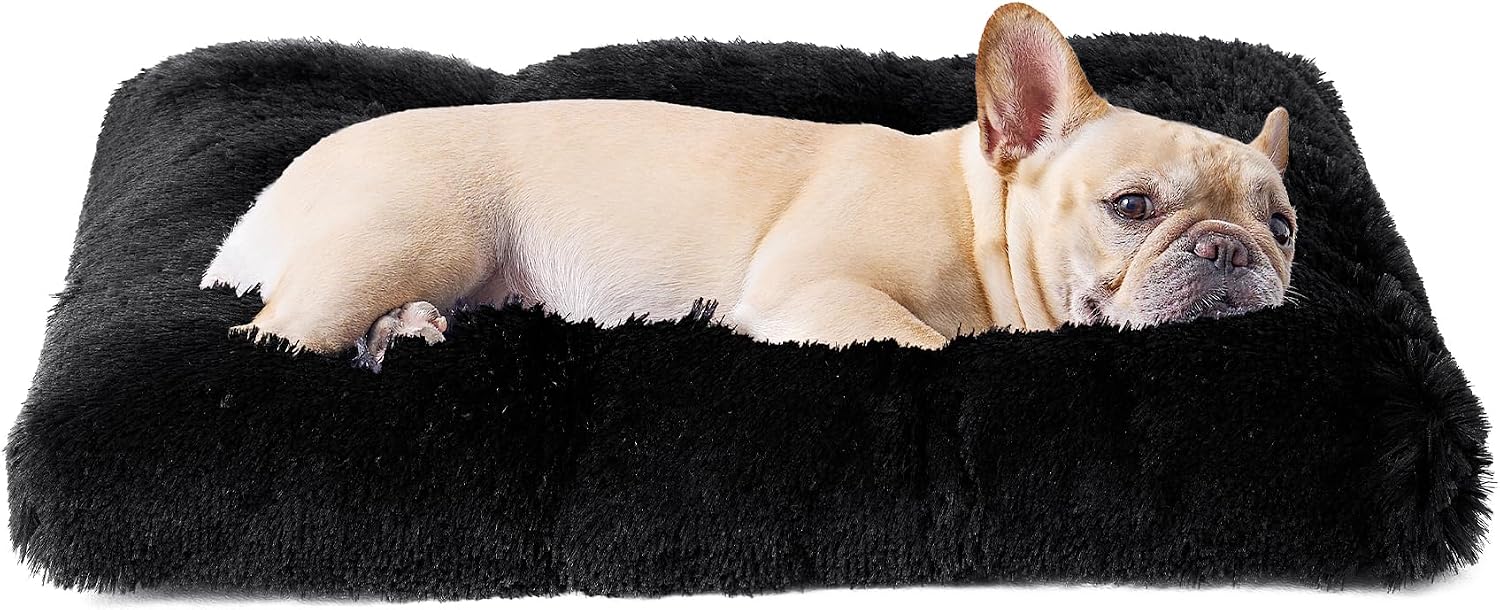 Fluffy Dog Crate Bed for Extra Large Dogs, Plush Faux Fur Pad, Calming Anti Anxiety XL Bed for Crate, Washable Soft Warm Dog Mat with Non-Slip Bottom, Grey