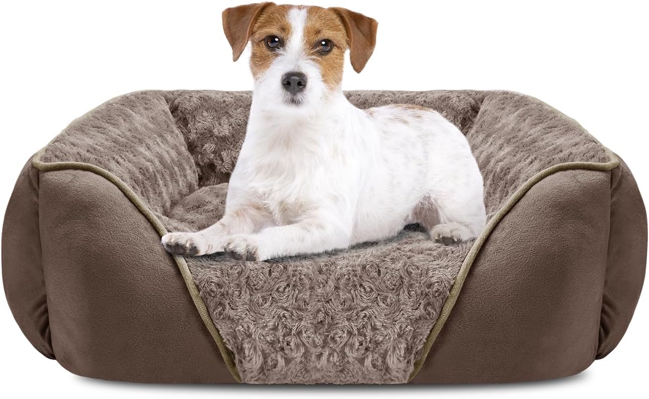 Rectangle Washable Orthopedic Dog Bed for Small, Medium and Large Dogs, Soft Calming, Sleeping Puppy Bed Durable Pet Cuddler with Anti-Slip Bottom, S (20"x19"x6")