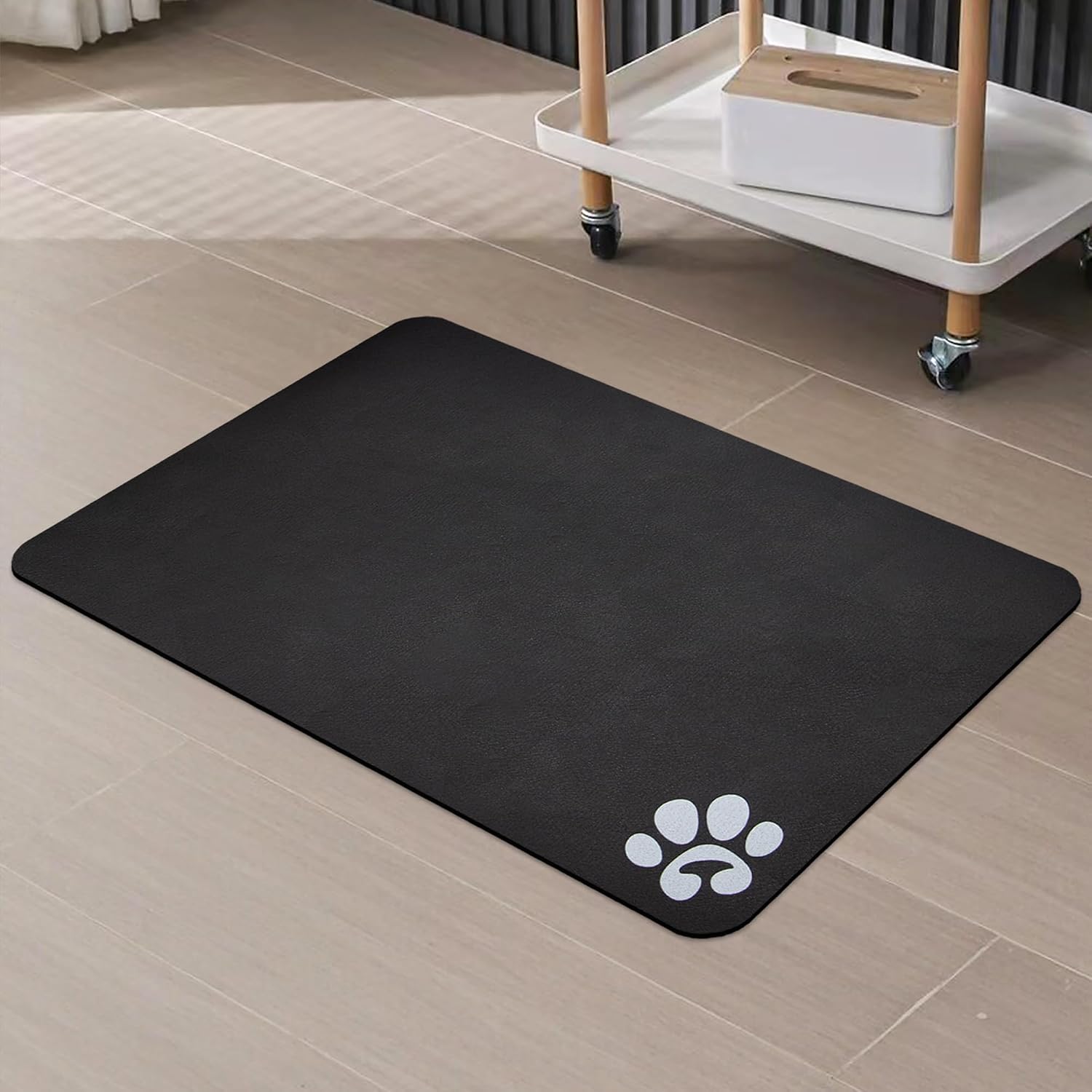 Cat Food Mat for Pet Dog Feeting Mats, Cat Mat for Food and Water, Non-Slip Super Absorbent, with Multiple cat Heads Logo .18.1 x 11.8 inches, Dark Grey