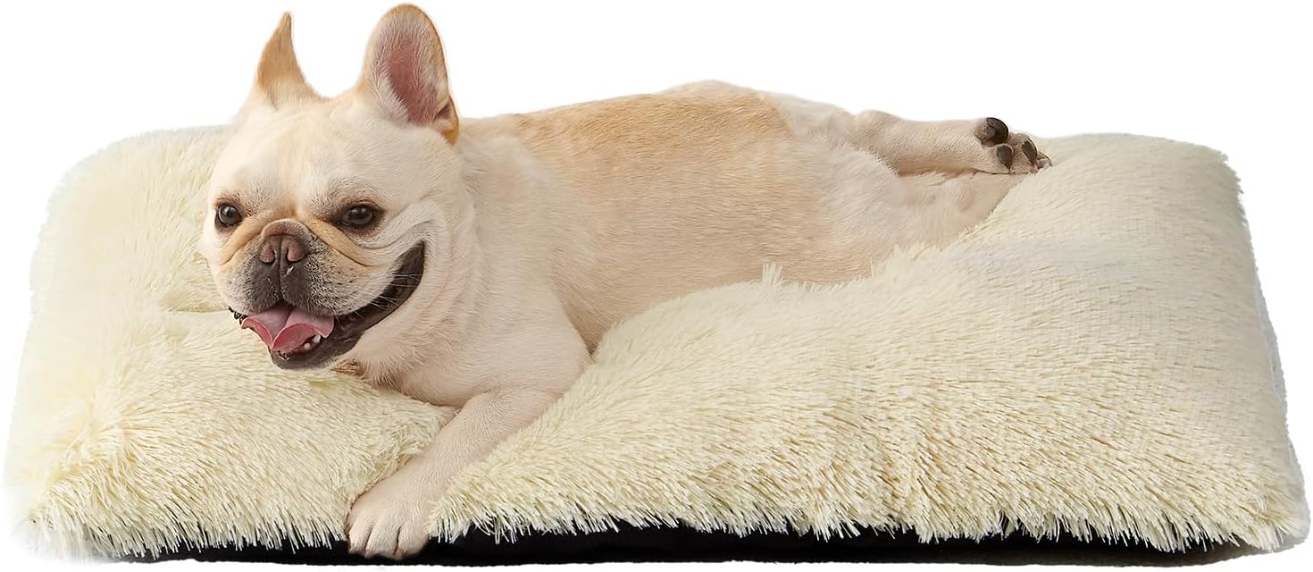 Fluffy Dog Crate Bed for Extra Large Dogs, Plush Faux Fur Pad, Calming Anti Anxiety XL Bed for Crate, Washable Soft Warm Dog Mat with Non-Slip Bottom, Grey