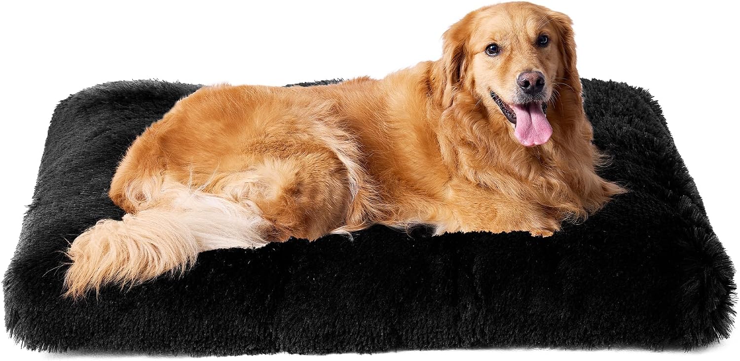 Fluffy Dog Crate Bed for Extra Large Dogs, Plush Faux Fur Pad, Calming Anti Anxiety XL Bed for Crate, Washable Soft Warm Dog Mat with Non-Slip Bottom, Grey