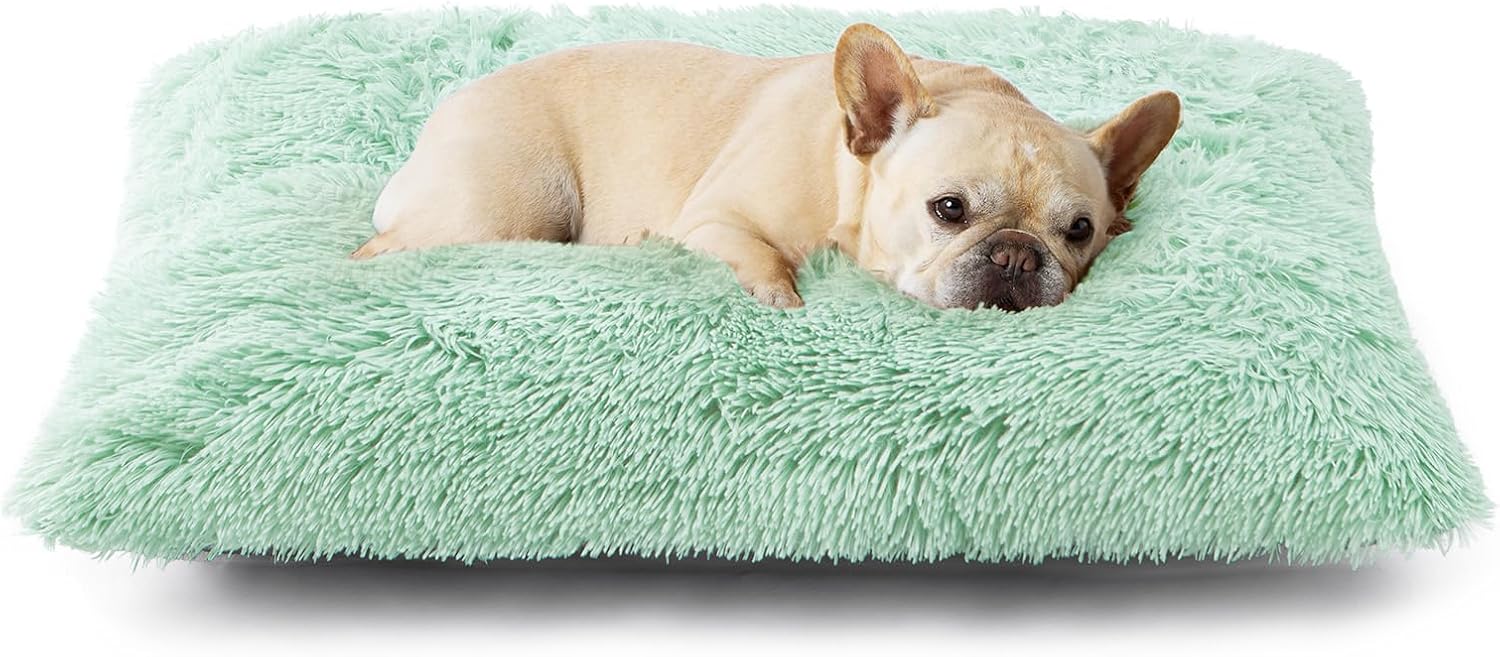 Fluffy Dog Crate Bed for Extra Large Dogs, Plush Faux Fur Pad, Calming Anti Anxiety XL Bed for Crate, Washable Soft Warm Dog Mat with Non-Slip Bottom, Grey