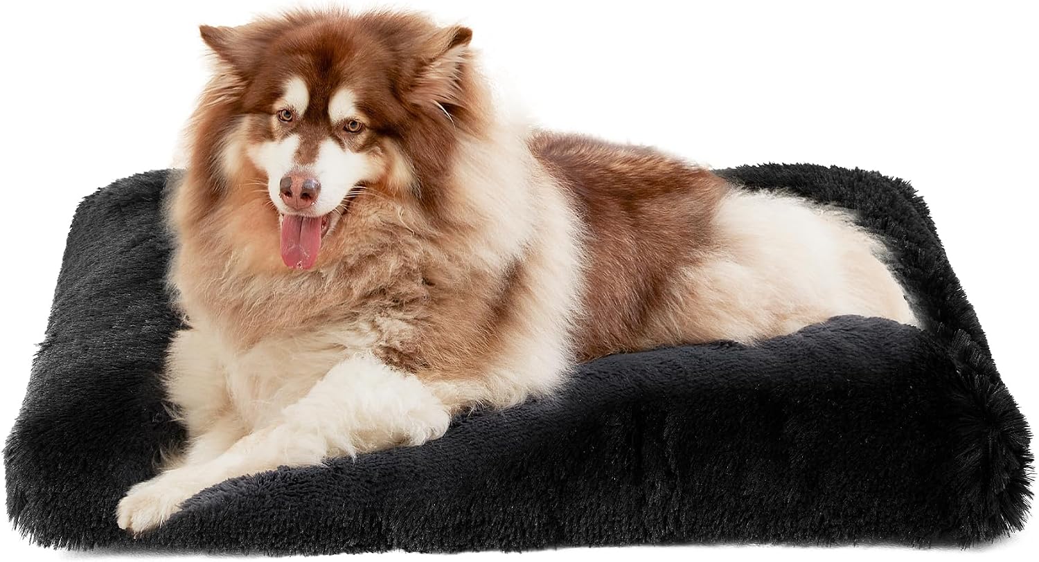 Fluffy Dog Crate Bed for Extra Large Dogs, Plush Faux Fur Pad, Calming Anti Anxiety XL Bed for Crate, Washable Soft Warm Dog Mat with Non-Slip Bottom, Grey