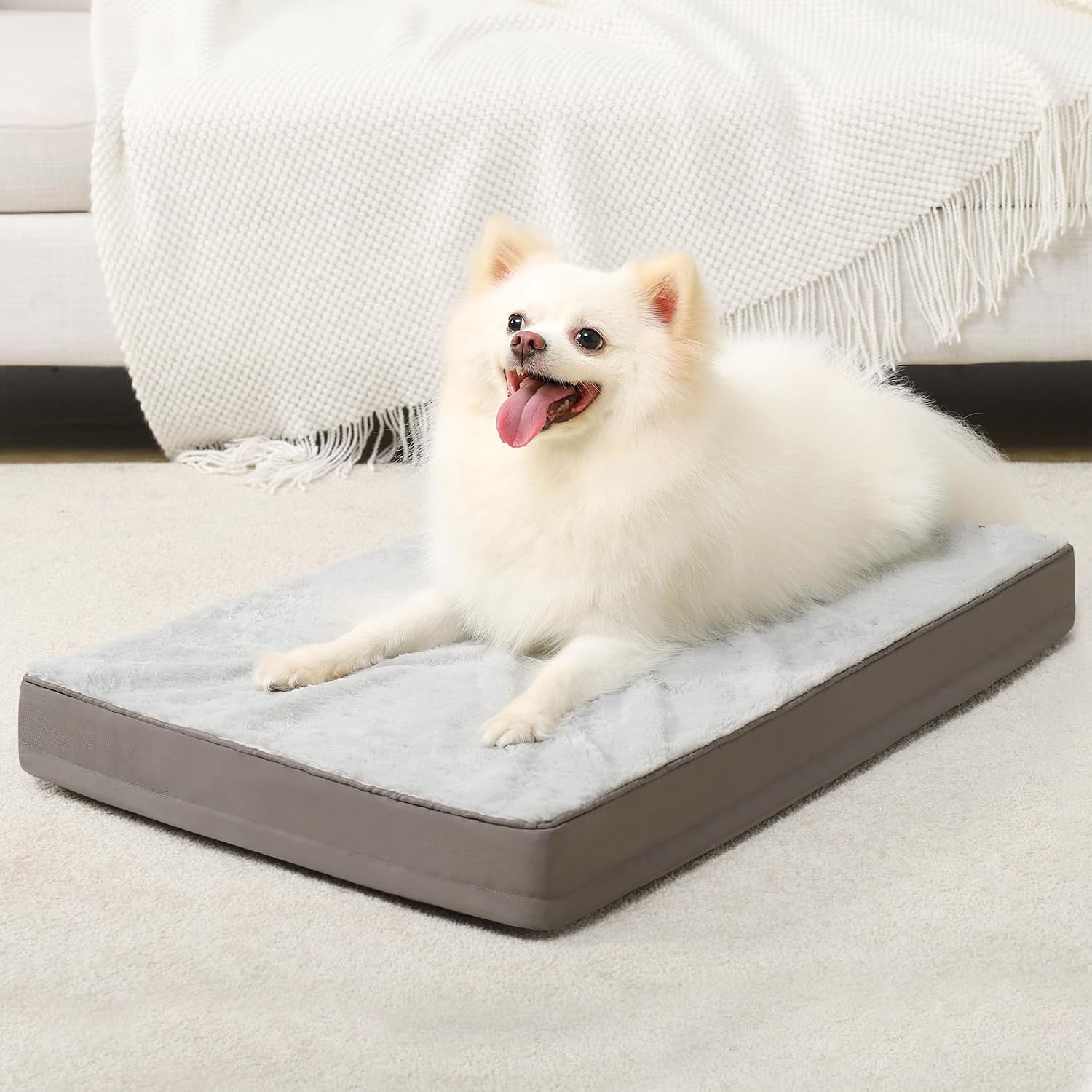 Orthopedic Dog Bed Dog Crate Bed Waterproof for Large Dogs Deluxe Plush Washable Pet Mat with Egg Crate Foam & Removable Cover, 35 x 22 Inch, Gray