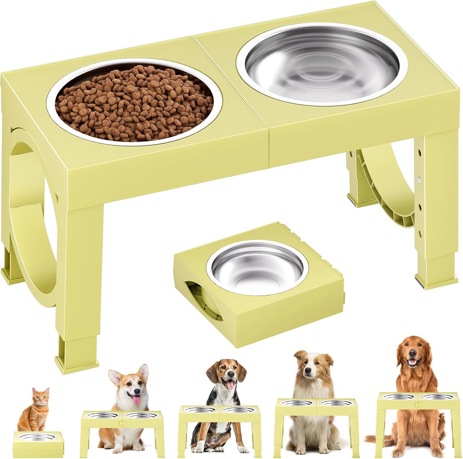 Elevated Dog Bowls Large Breed Raised Dogs Bowl Stand Large/Medium Sized Dog Stainless Steel Food Water Bowl Stands 5 Heights Adjustable 9/11/12/14in Black Pet Feeder Dish Station