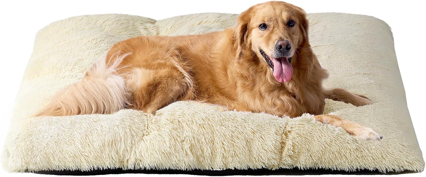 Fluffy Dog Crate Bed for Extra Large Dogs, Plush Faux Fur Pad, Calming Anti Anxiety XL Bed for Crate, Washable Soft Warm Dog Mat with Non-Slip Bottom, Grey