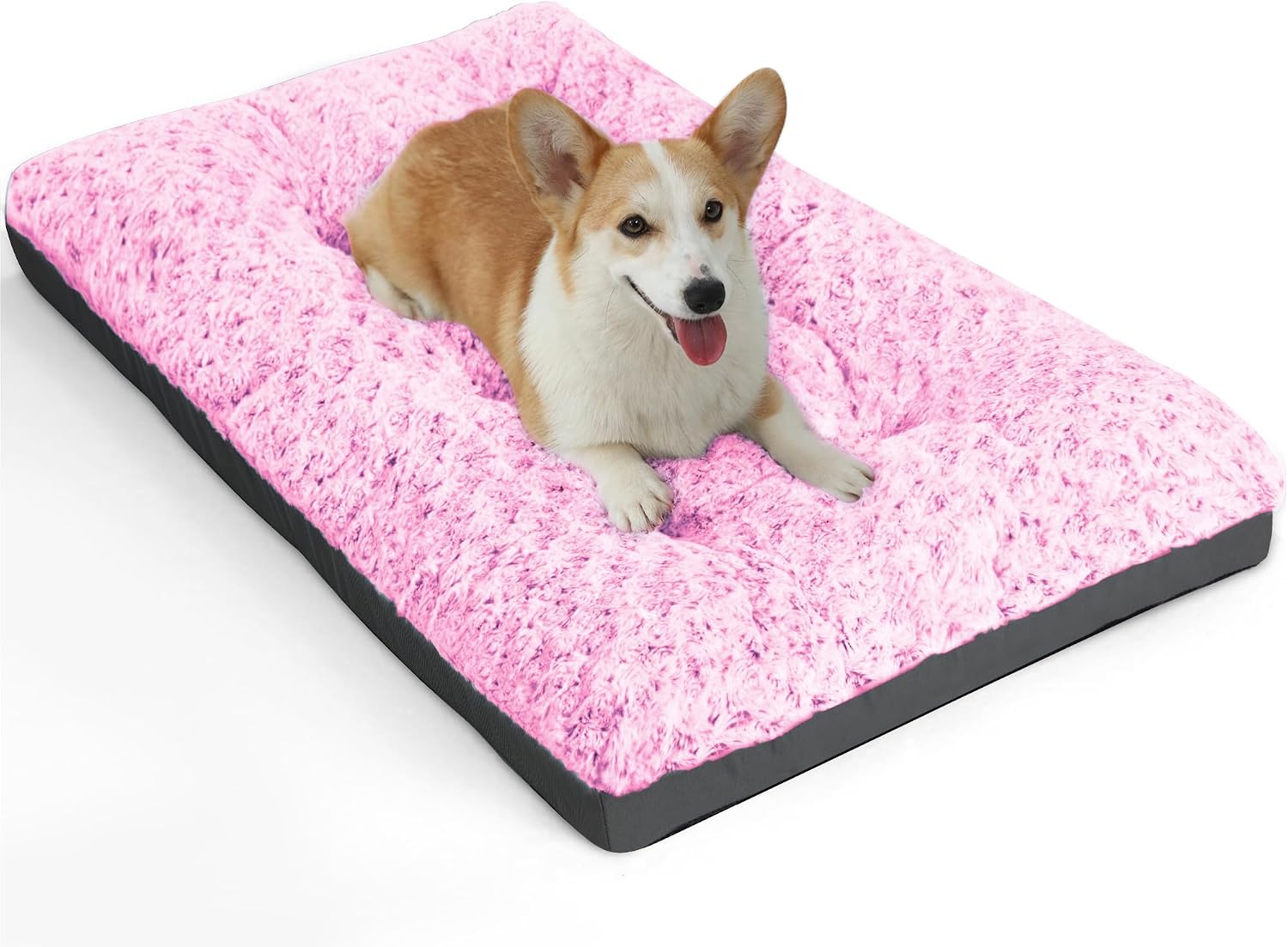 Deluxe Washable Dog Bed for Large Dogs Dog Crate Mat 35 Inch Comfy Fluffy Kennel Pad Anti-Slip for Dogs Up to 60 lbs, 35" x 23", Grey