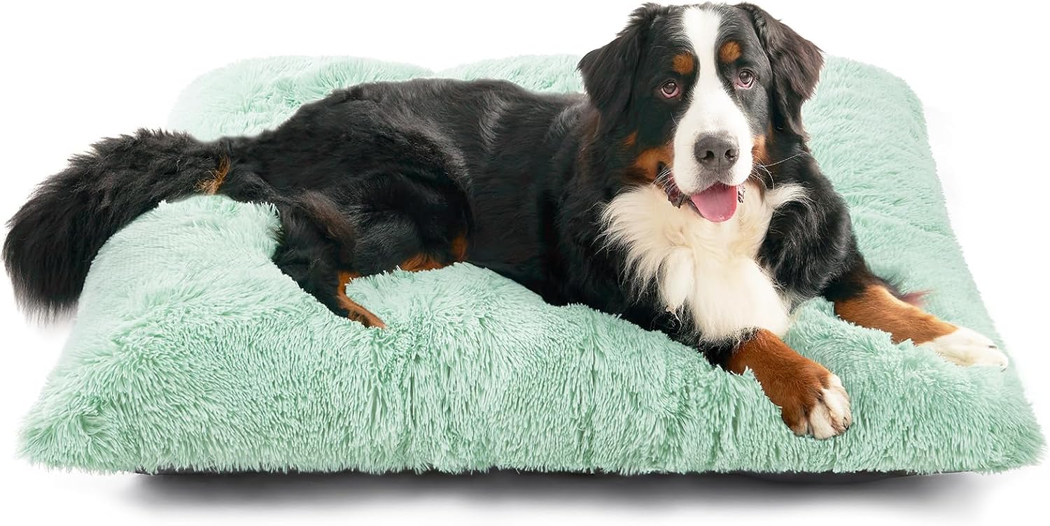 Fluffy Dog Crate Bed for Extra Large Dogs, Plush Faux Fur Pad, Calming Anti Anxiety XL Bed for Crate, Washable Soft Warm Dog Mat with Non-Slip Bottom, Grey