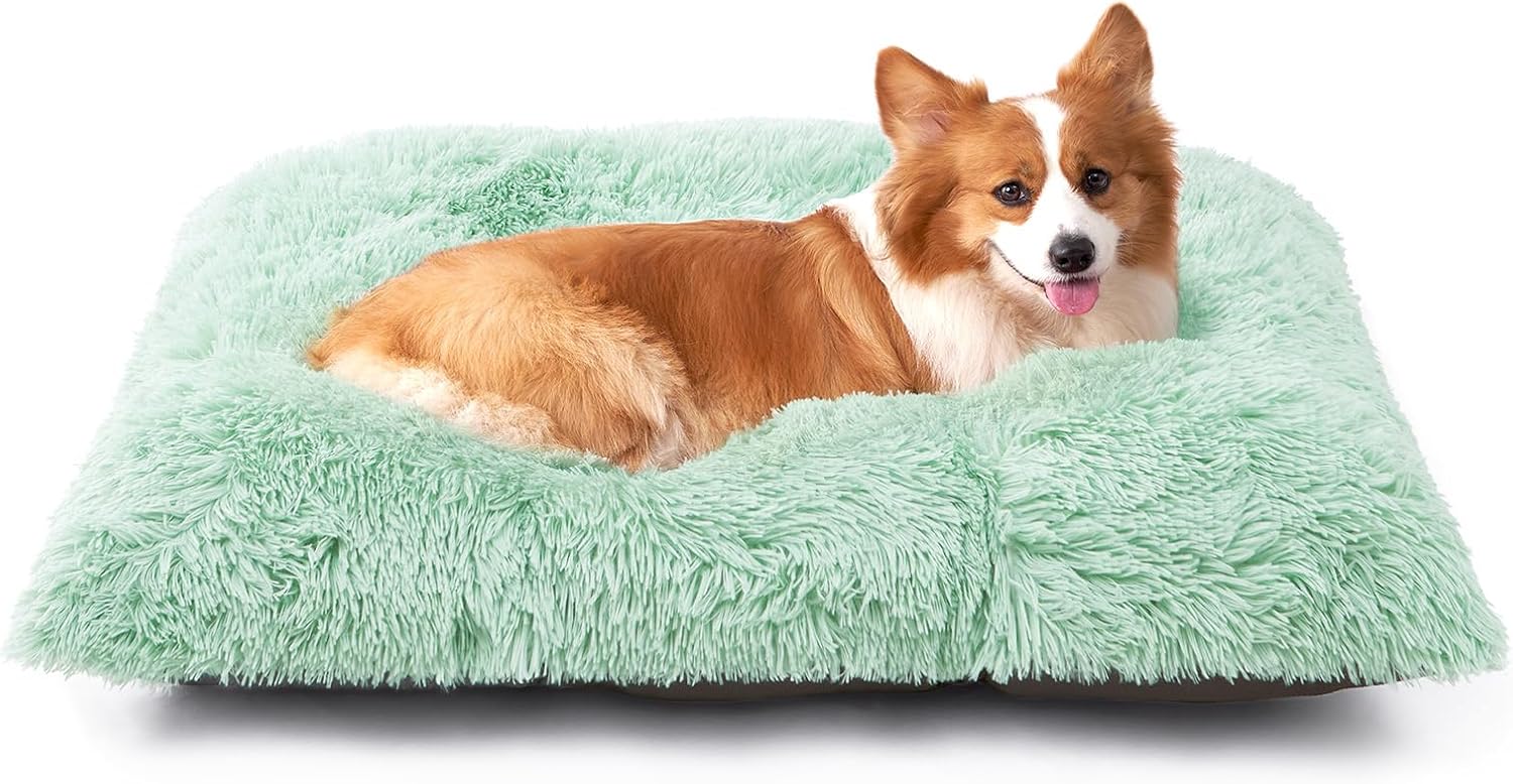 Fluffy Dog Crate Bed for Extra Large Dogs, Plush Faux Fur Pad, Calming Anti Anxiety XL Bed for Crate, Washable Soft Warm Dog Mat with Non-Slip Bottom, Grey