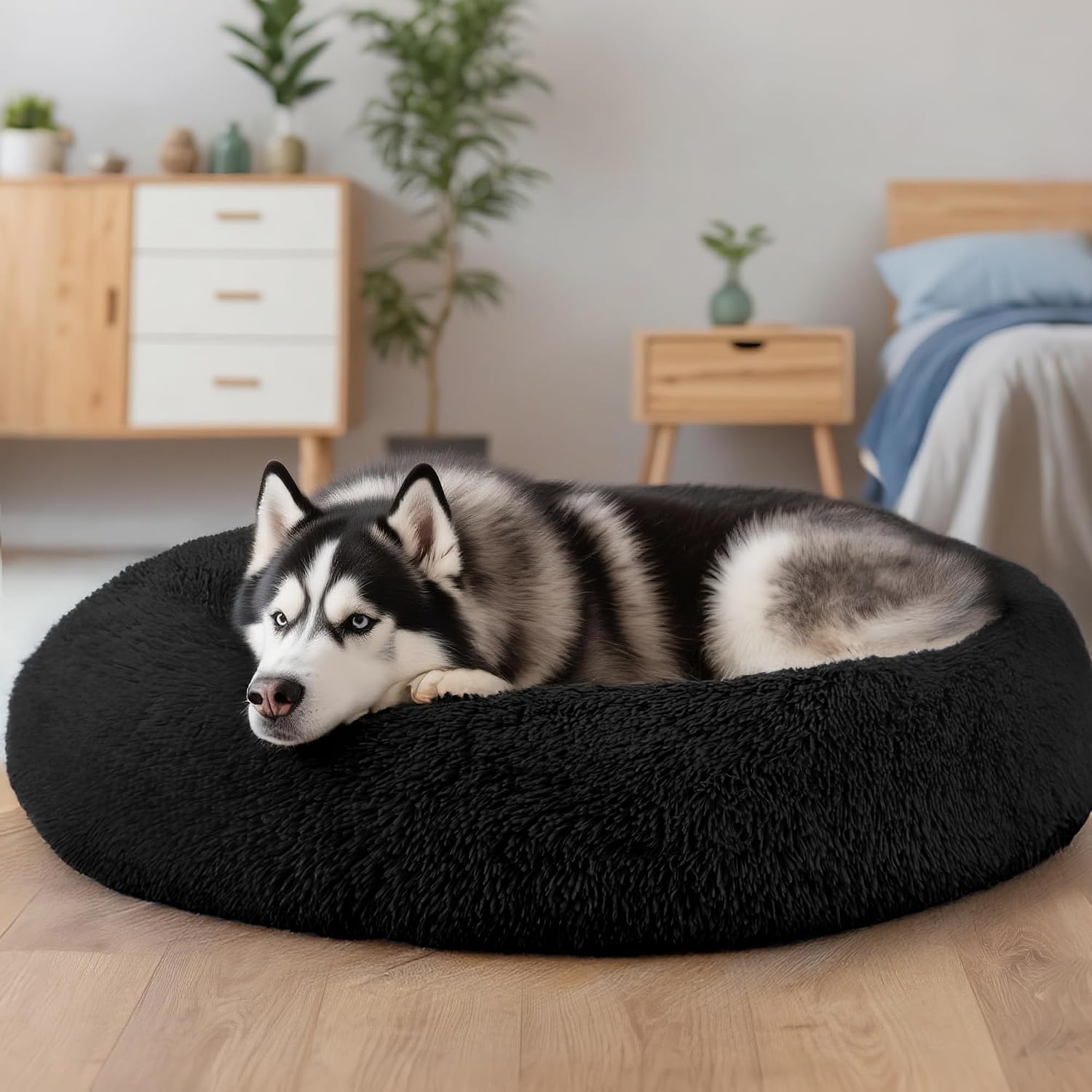 Dog & Cat Bed for Indoor Cats, 20in Calming Donut Bed for Puppy and Kitten, Washable Round Fluffy Pet Bed for Small Medium Dogs and Cats (Light Grey)