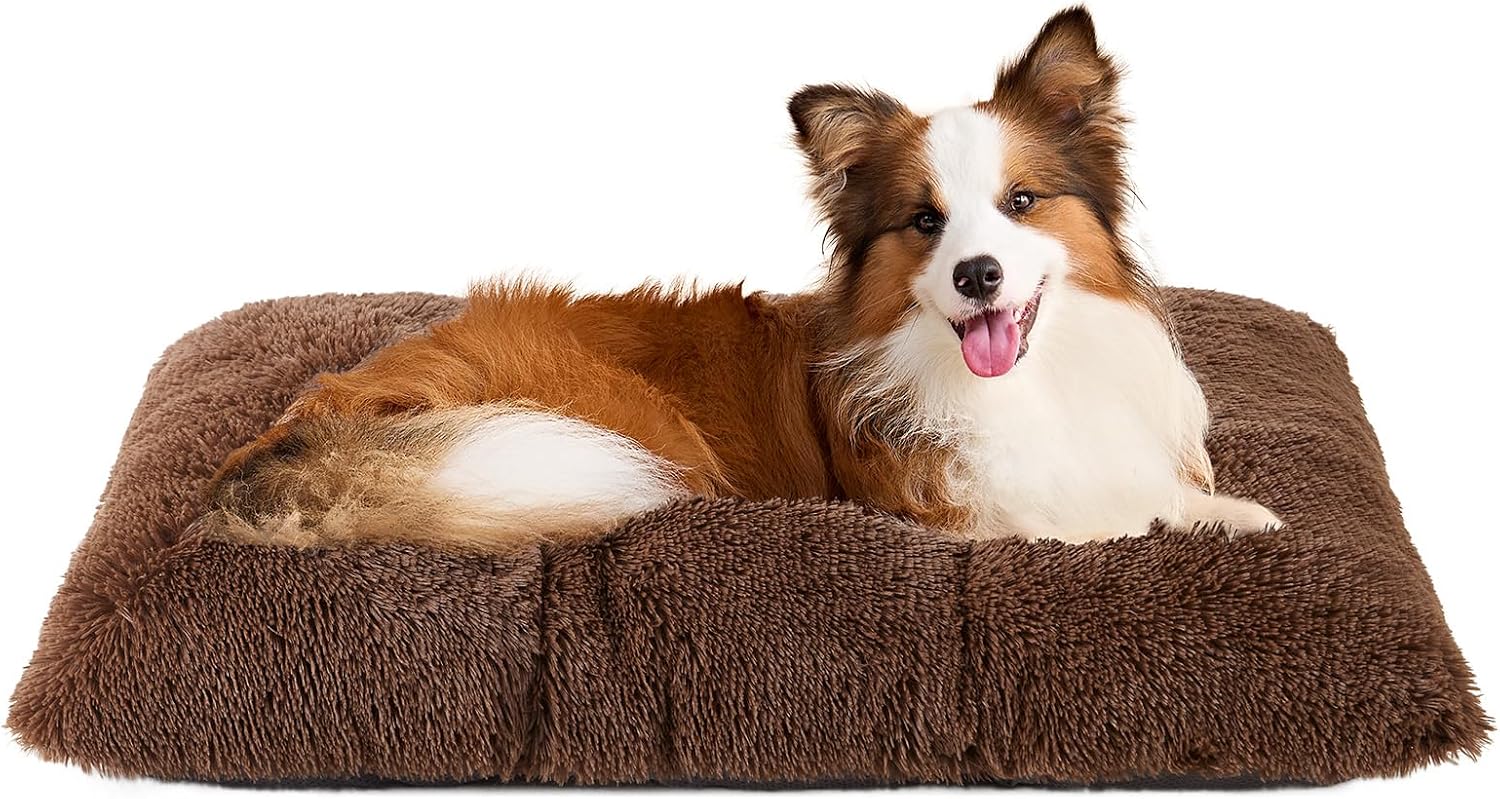 Fluffy Dog Crate Bed for Extra Large Dogs, Plush Faux Fur Pad, Calming Anti Anxiety XL Bed for Crate, Washable Soft Warm Dog Mat with Non-Slip Bottom, Grey