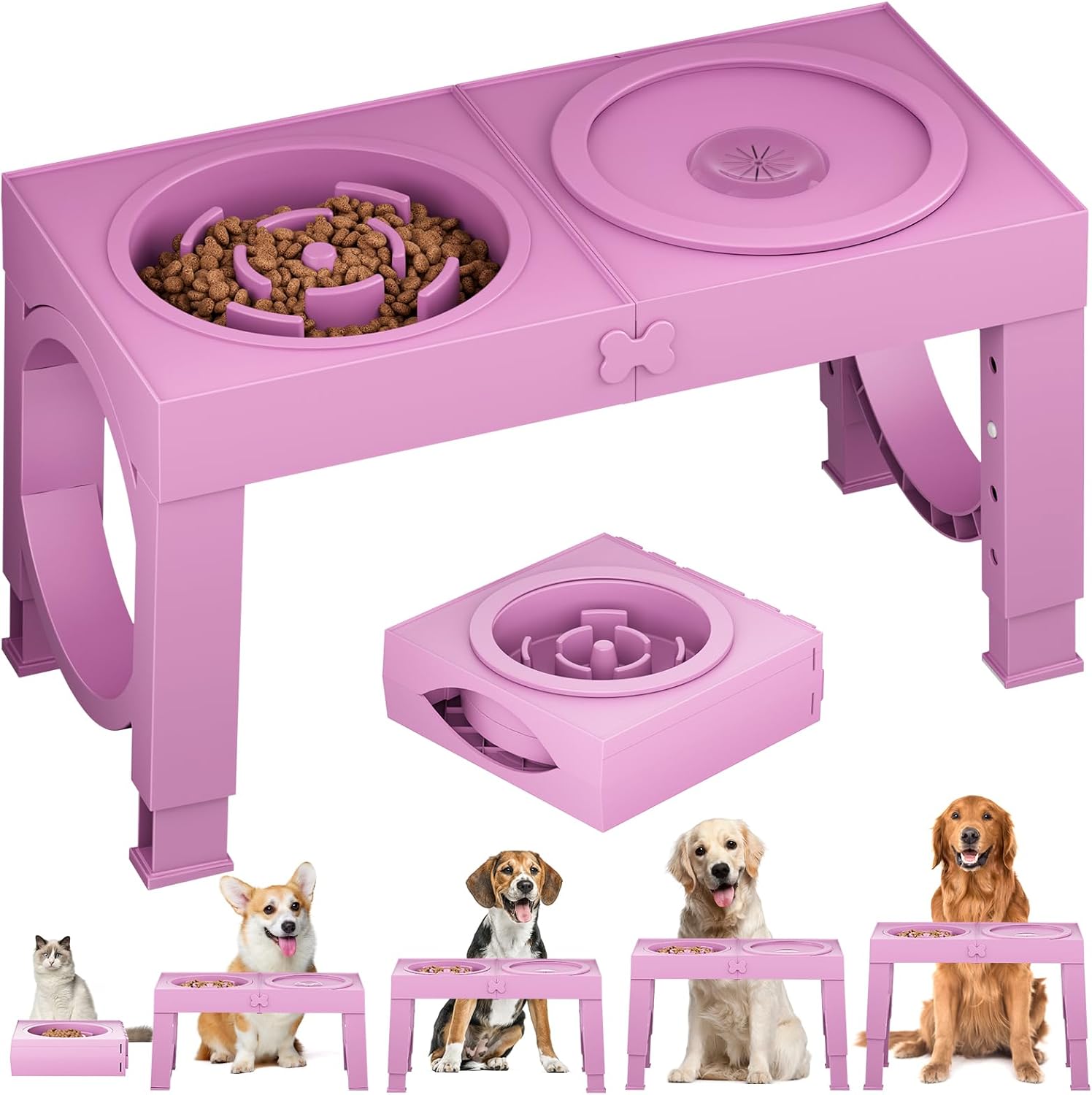 Elevated Dog Bowls Large Breed Raised Dogs Bowl Stand Large/Medium Sized Dog Stainless Steel Food Water Bowl Stands 5 Heights Adjustable 9/11/12/14in Black Pet Feeder Dish Station