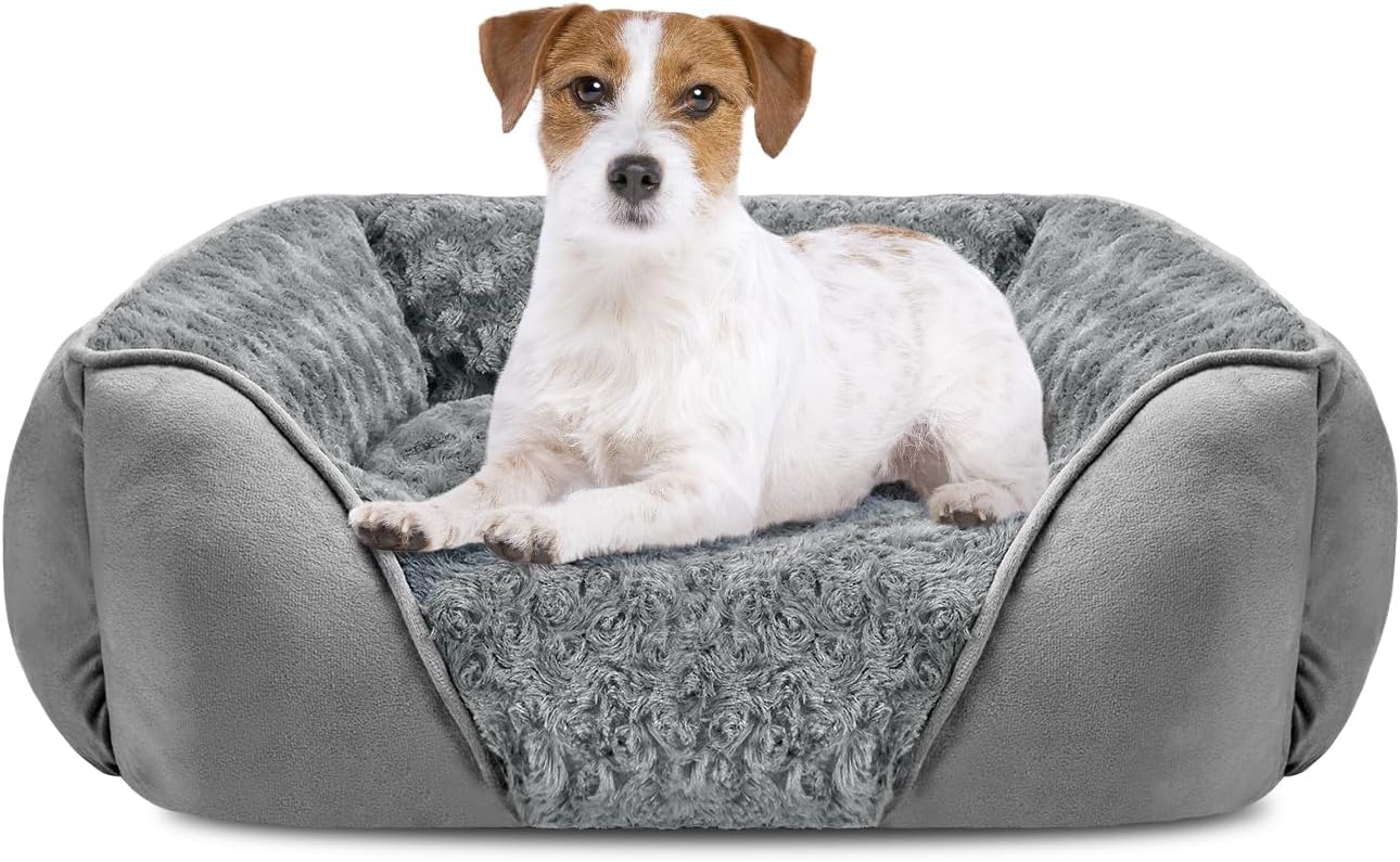 Rectangle Washable Orthopedic Dog Bed for Small, Medium and Large Dogs, Soft Calming, Sleeping Puppy Bed Durable Pet Cuddler with Anti-Slip Bottom, S (20"x19"x6")