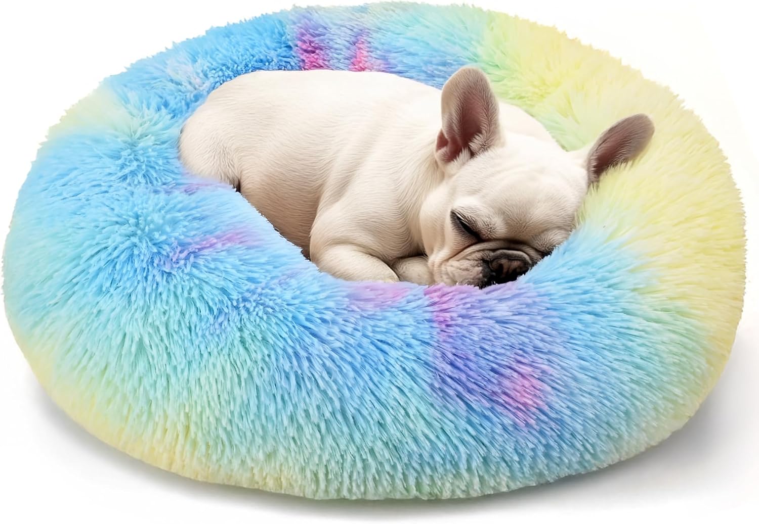 Dog & Cat Bed for Indoor Cats, 20in Calming Donut Bed for Puppy and Kitten, Washable Round Fluffy Pet Bed for Small Medium Dogs and Cats (Light Grey)