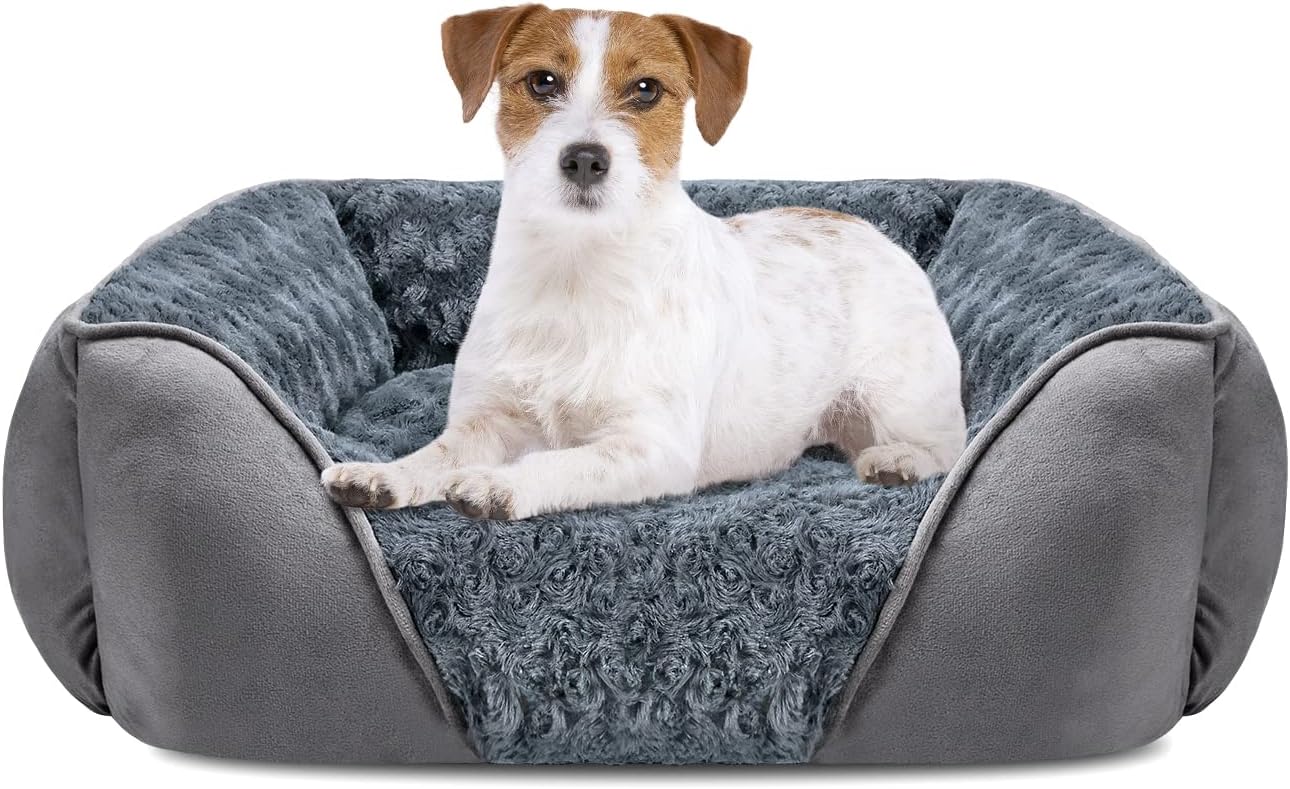 Rectangle Washable Orthopedic Dog Bed for Small, Medium and Large Dogs, Soft Calming, Sleeping Puppy Bed Durable Pet Cuddler with Anti-Slip Bottom, S (20"x19"x6")