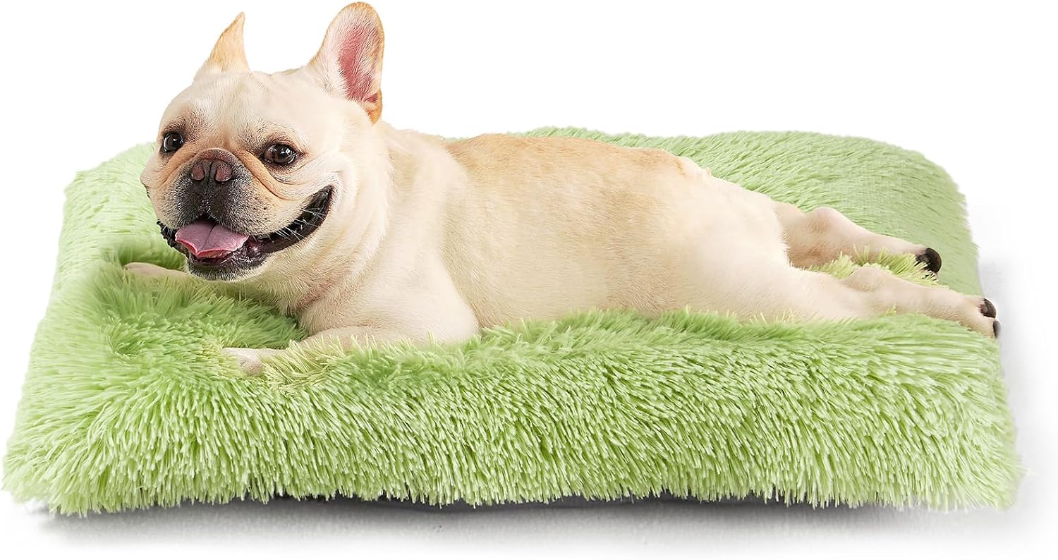 Fluffy Dog Crate Bed for Extra Large Dogs, Plush Faux Fur Pad, Calming Anti Anxiety XL Bed for Crate, Washable Soft Warm Dog Mat with Non-Slip Bottom, Grey