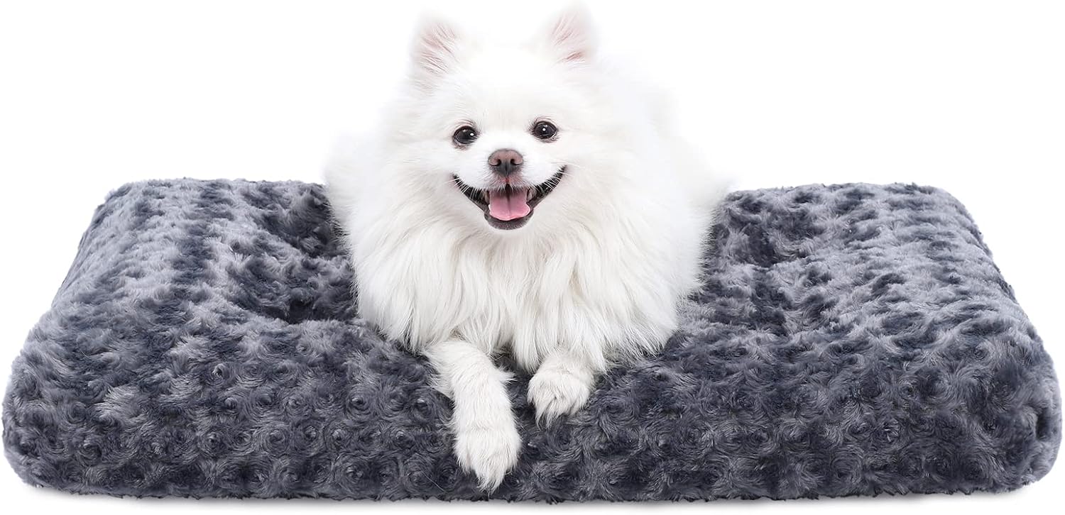 Washable Dog Bed Deluxe Plush Dog Crate Beds Comfy Kennel Pad Anti-Slip Pet Sleeping Mat for Large, Jumbo, Medium, Small Dogs Breeds, 35" x 23", Gray
