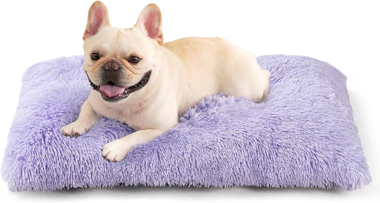 Fluffy Dog Crate Bed for Extra Large Dogs, Plush Faux Fur Pad, Calming Anti Anxiety XL Bed for Crate, Washable Soft Warm Dog Mat with Non-Slip Bottom, Grey