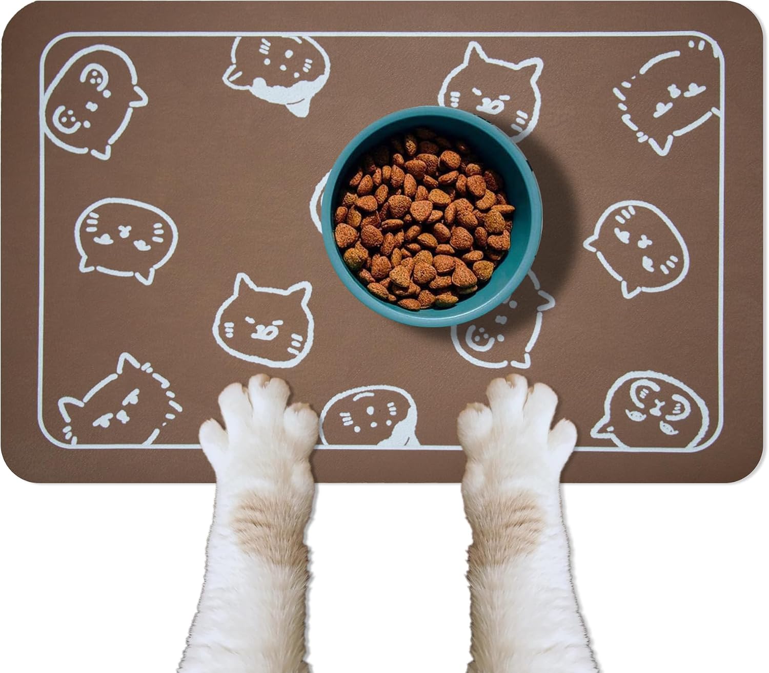 Cat Food Mat for Pet Dog Feeting Mats, Cat Mat for Food and Water, Non-Slip Super Absorbent, with Multiple cat Heads Logo .18.1 x 11.8 inches, Dark Grey